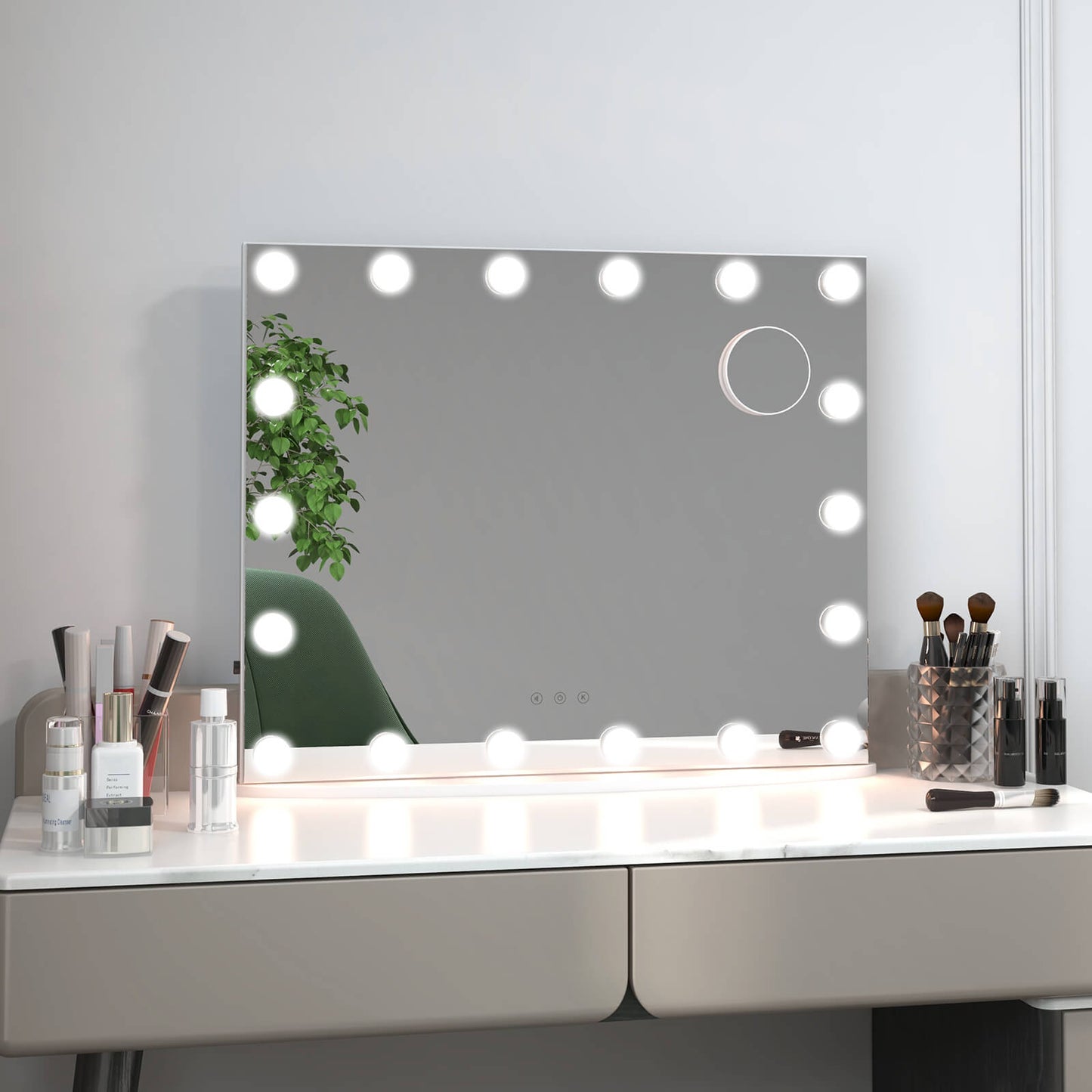 Vanity Mirror with 18 Dimmable LED Bulbs and 3 Color Lighting Modes-White Kids Crystal