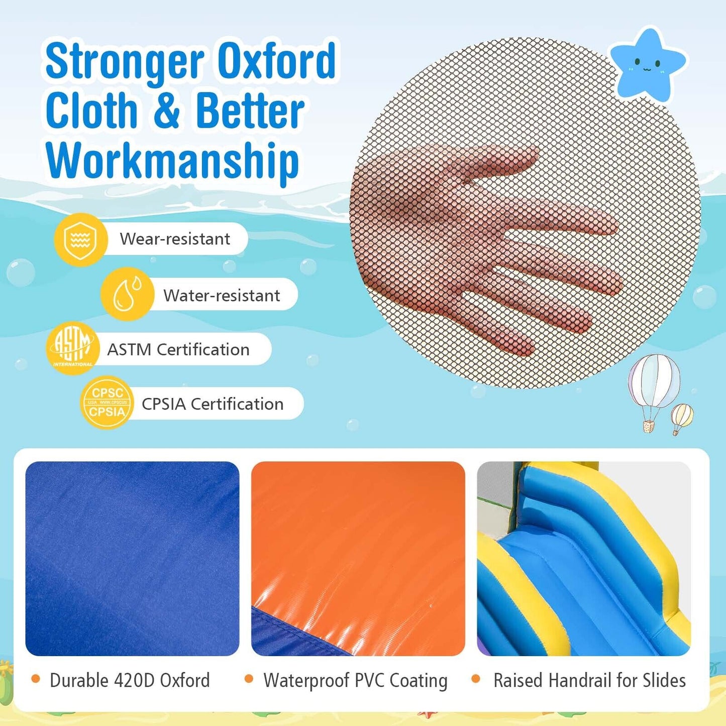 Inflatable Ocean-Themed Bounce House with 680W Blower and 2 Pools Kids Crystal