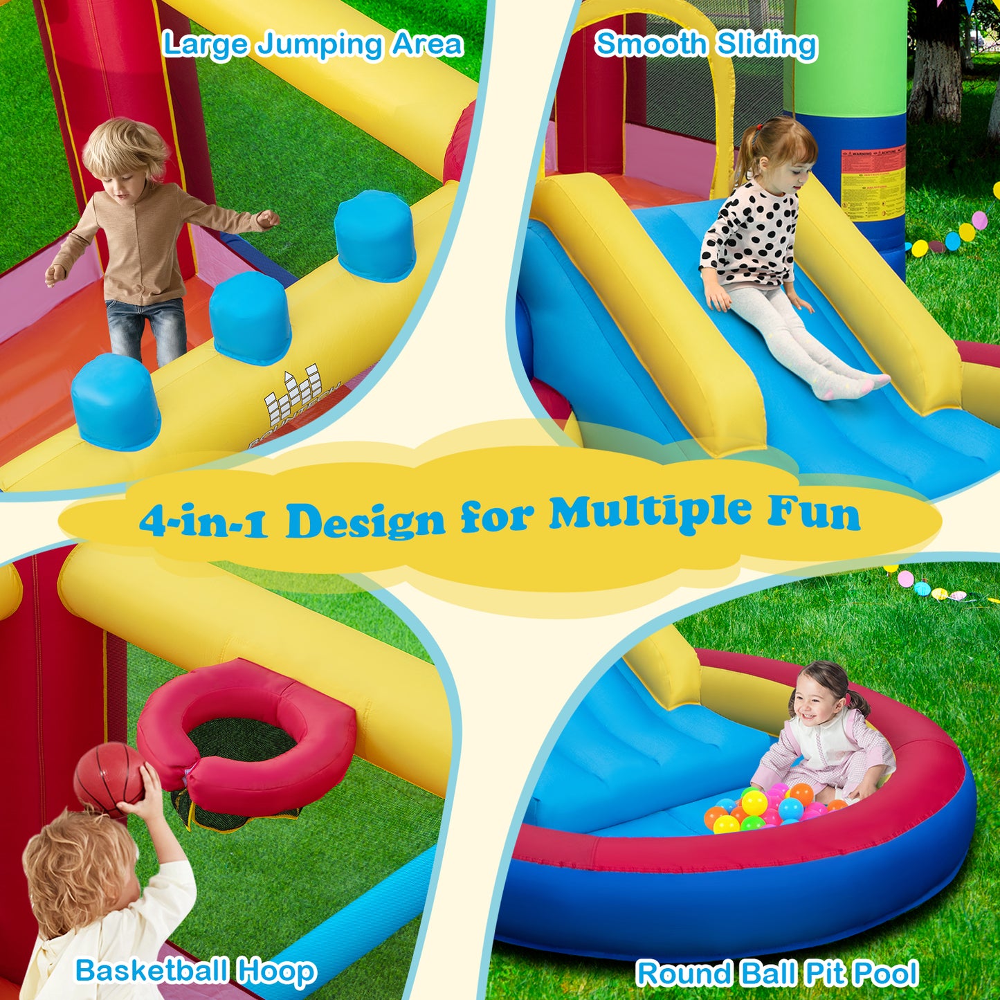 4-in-1 Jigsaw Theme Inflatable Bounce House with 480W Blower Kids Crystal