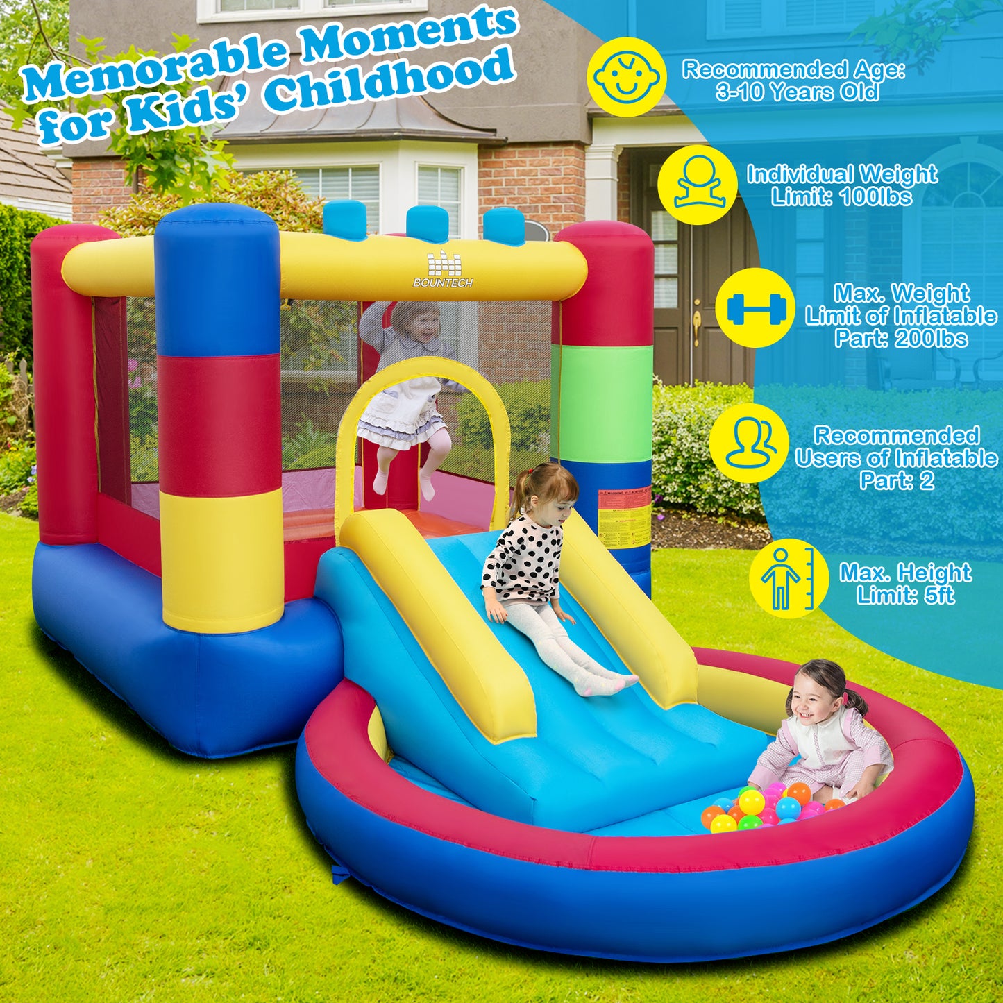 4-in-1 Jigsaw Theme Inflatable Bounce House with 480W Blower Kids Crystal