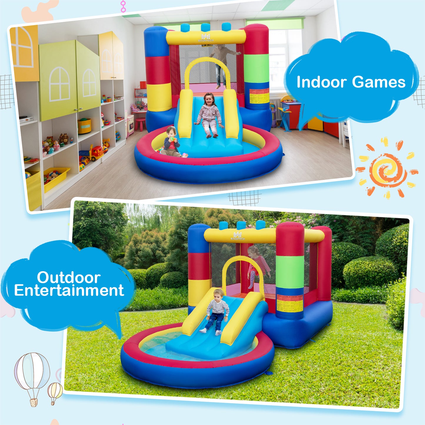 4-in-1 Jigsaw Theme Inflatable Bounce House with 480W Blower Kids Crystal