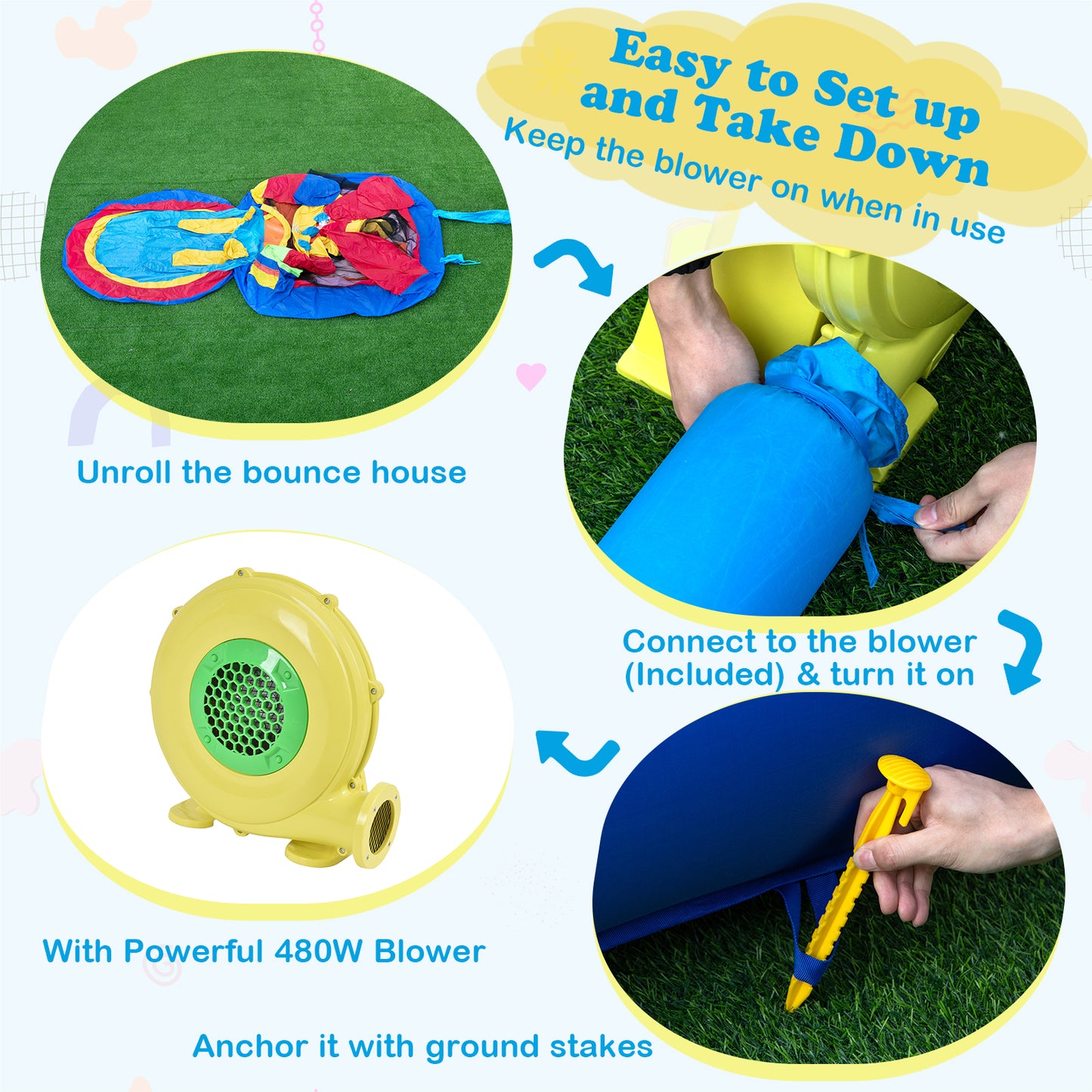 4-in-1 Jigsaw Theme Inflatable Bounce House with 480W Blower Kids Crystal