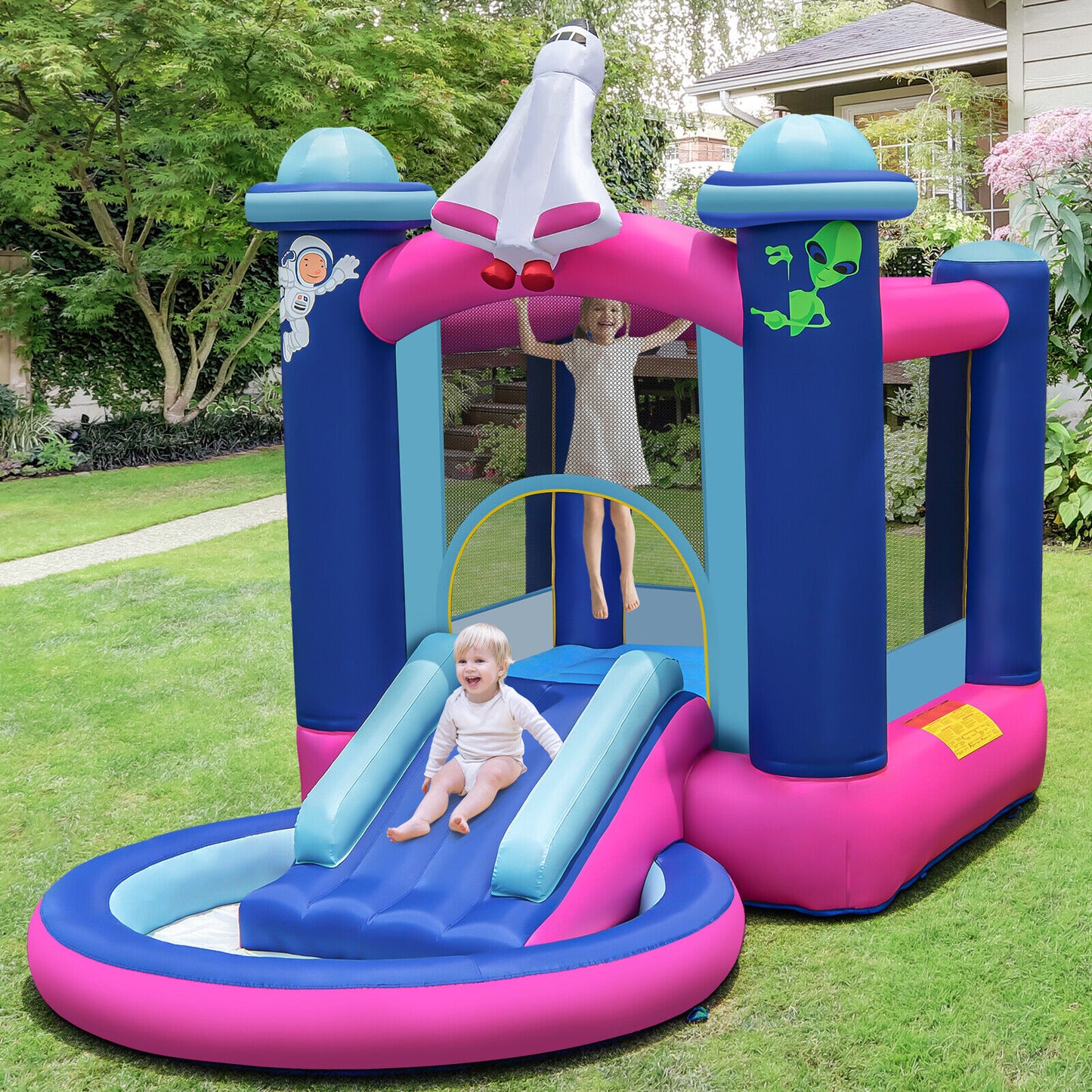 3-in-1 Inflatable Space-themed Bounce House with 480W Blower Kids Crystal