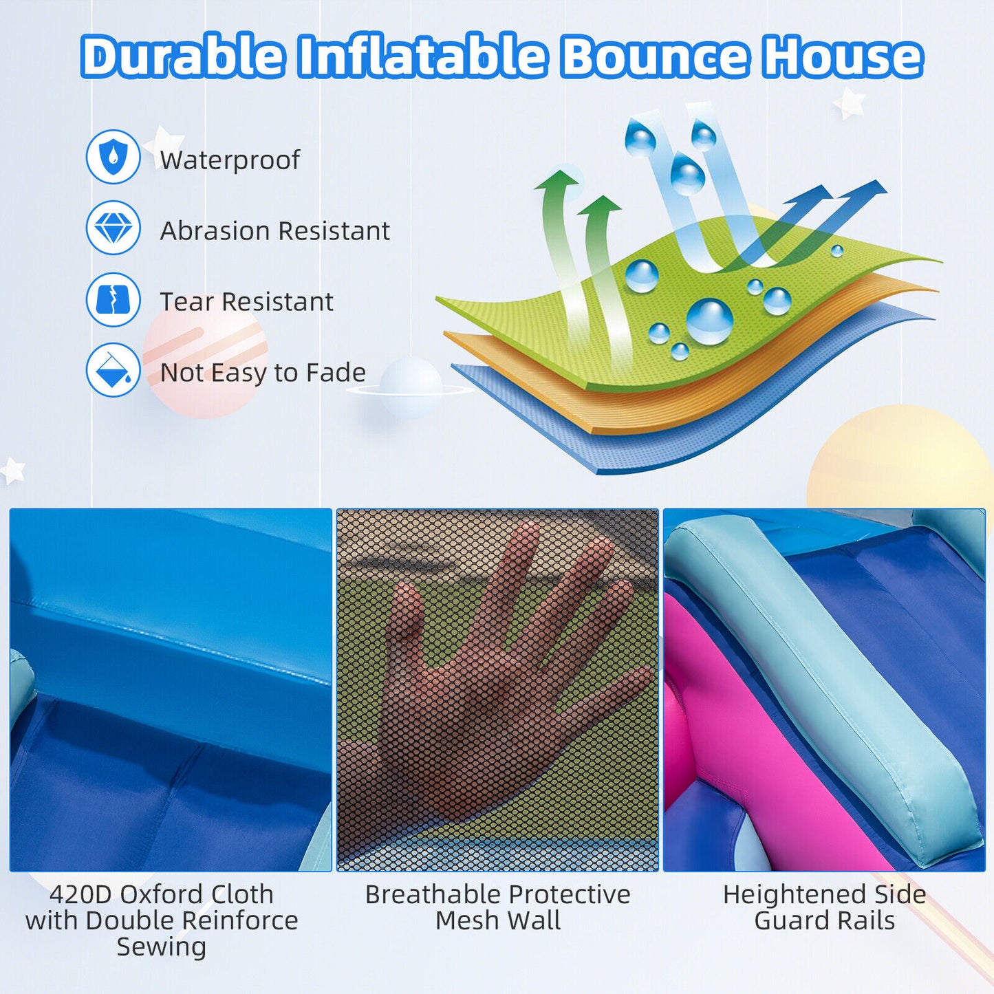3-in-1 Inflatable Space-themed Bounce House with 480W Blower Kids Crystal