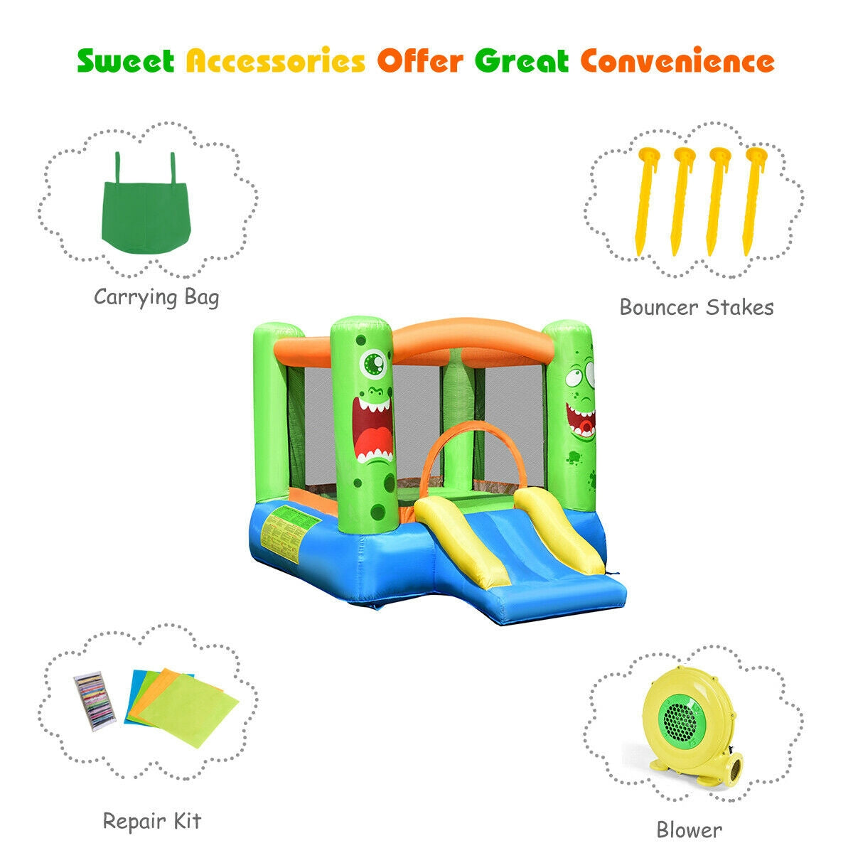Inflatable Castle Bounce House Jumper Kids Playhouse with Slider Kids Crystal