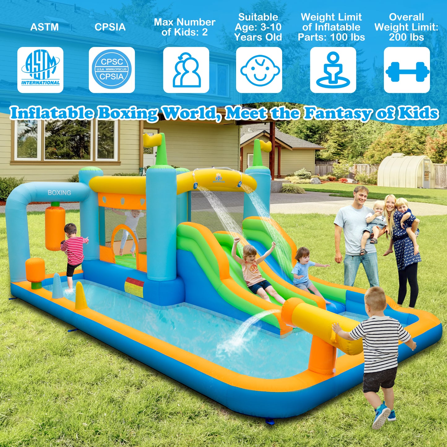 Giant Inflatable Water Slide for Backyard Kids Aged 3-10 Years with 735W Blower Kids Crystal