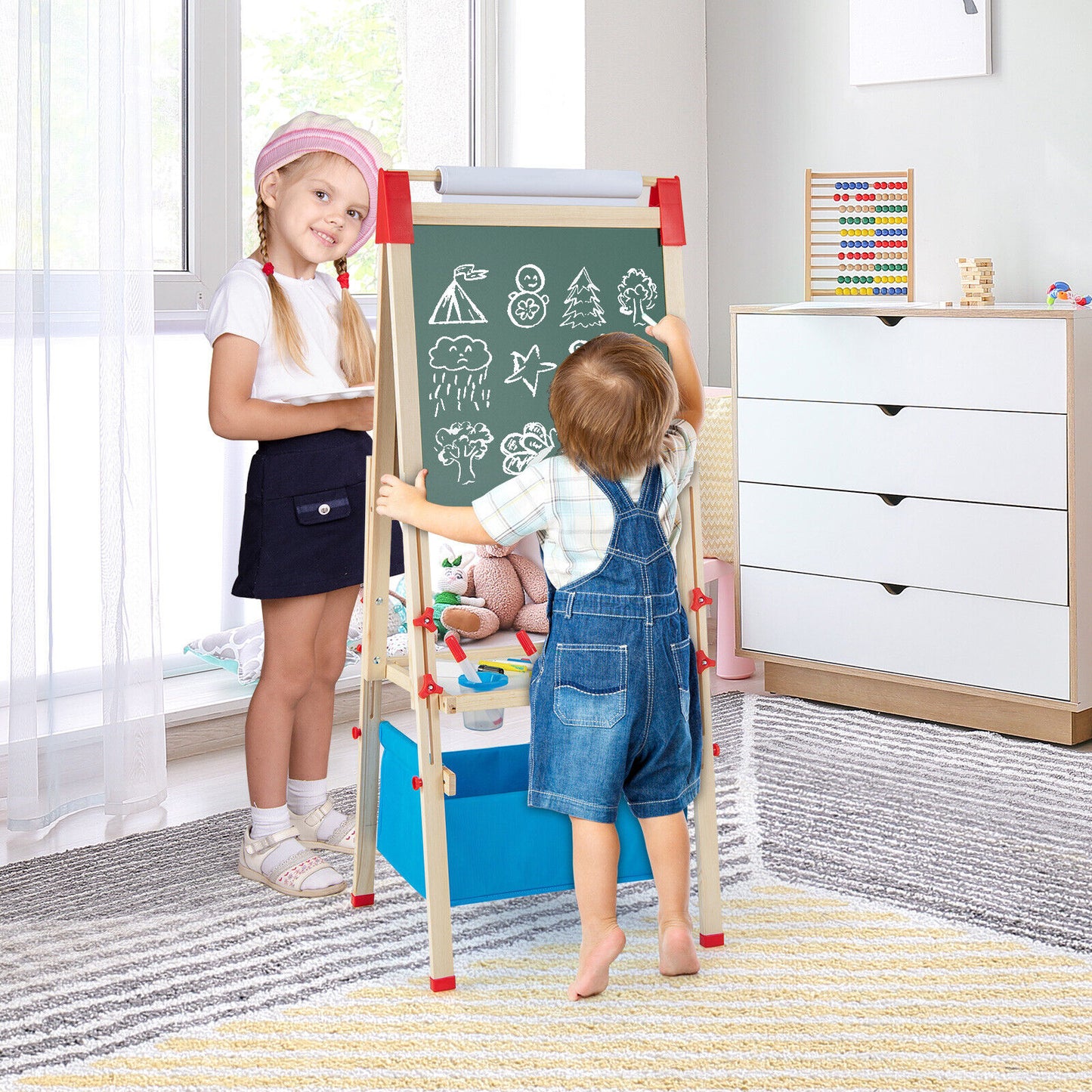 3-in-1 Double-Sided Adjustable Kid Easel for 3-8 Years Old Toddlers Kids Crystal