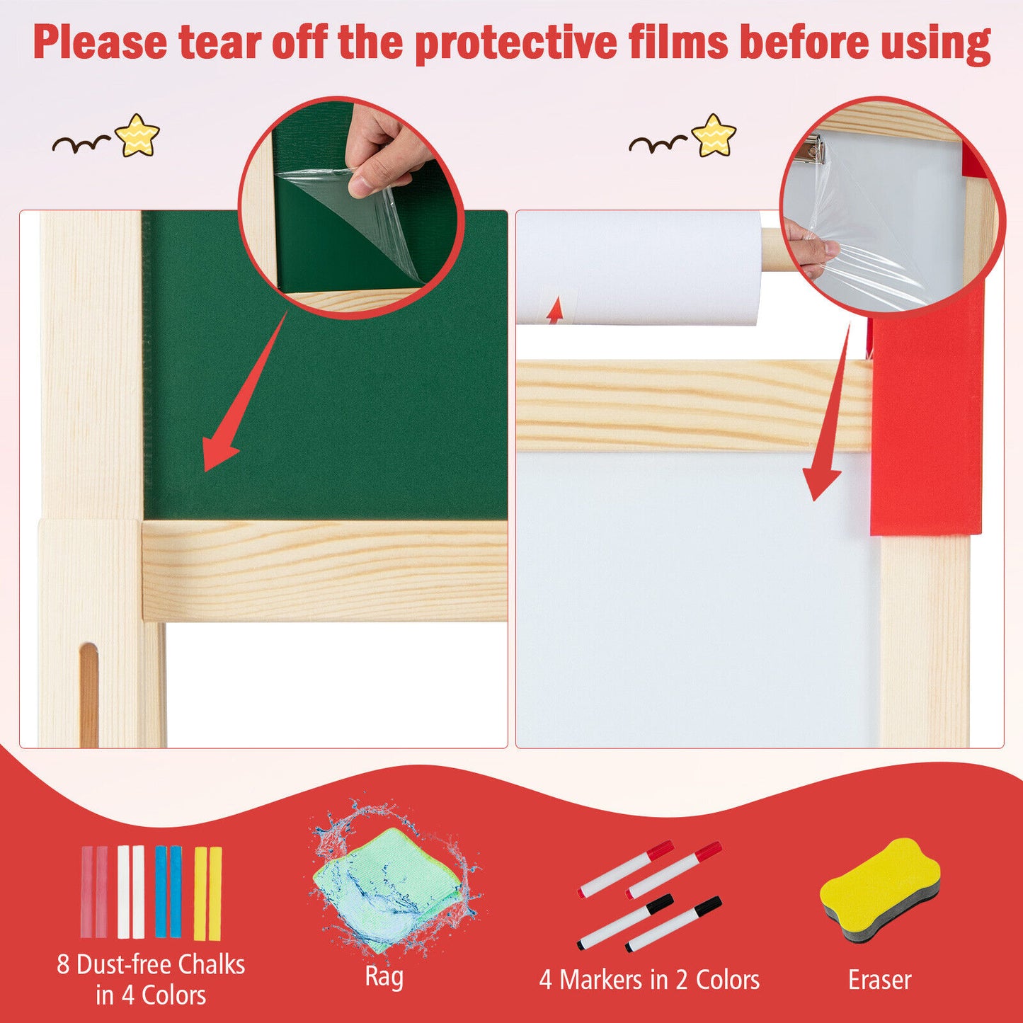 3-in-1 Double-Sided Adjustable Kid Easel for 3-8 Years Old Toddlers Kids Crystal
