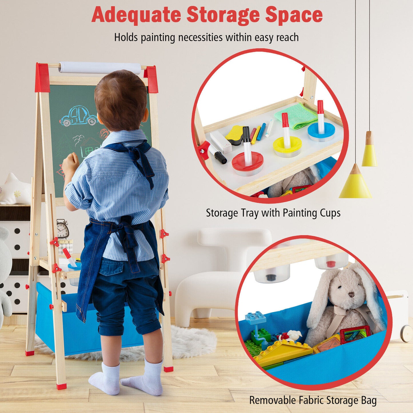 3-in-1 Double-Sided Adjustable Kid Easel for 3-8 Years Old Toddlers Kids Crystal