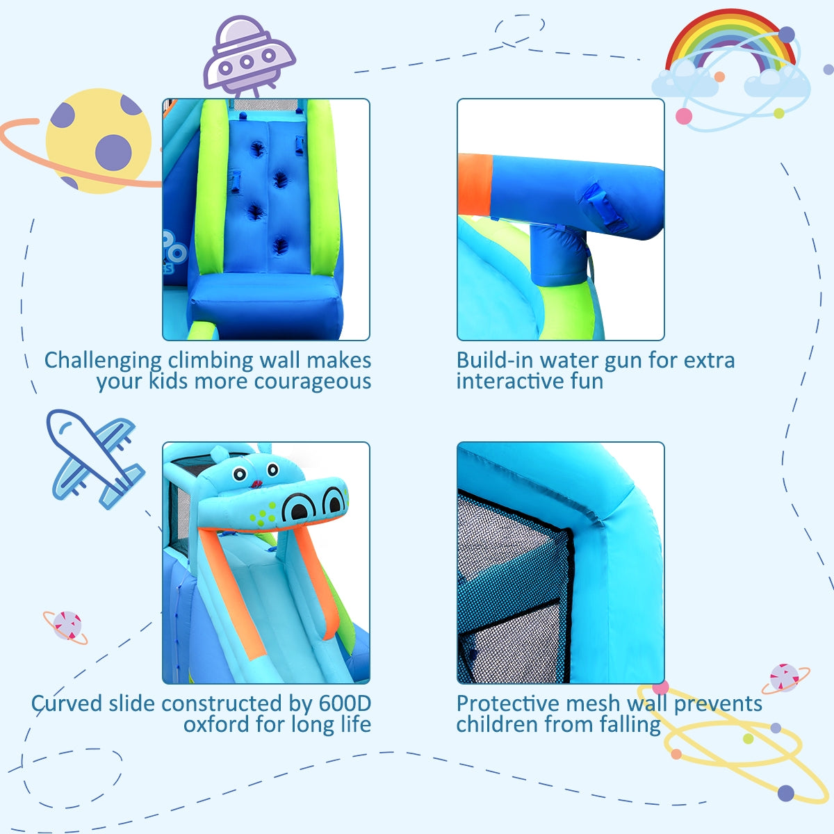 Hippo Inflatable Water Slide Bounce House with 740W Blower Kids Crystal