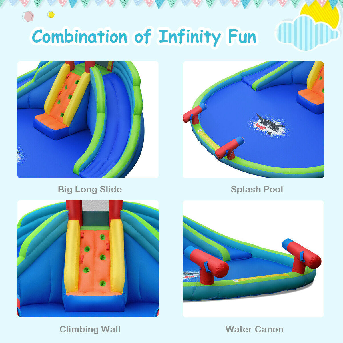Inflatable Water Slide Bounce House with Mighty Splash Pool Kids Crystal