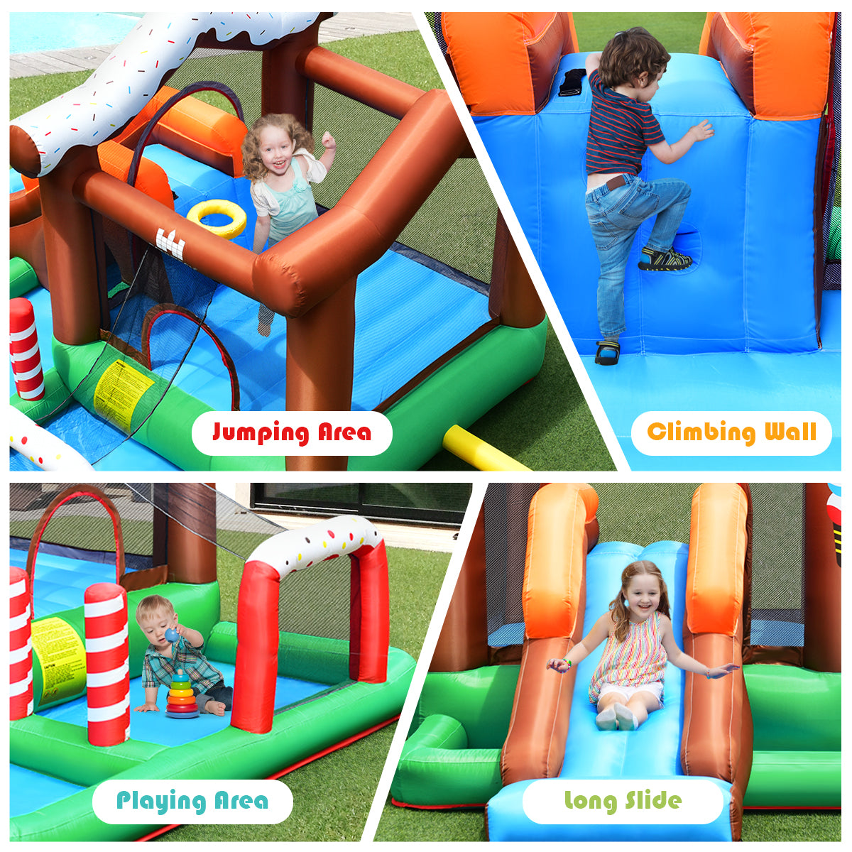 Kids Inflatable Bounce House Jumping Castle Slide Climber Bouncer with 550W Blower Kids Crystal