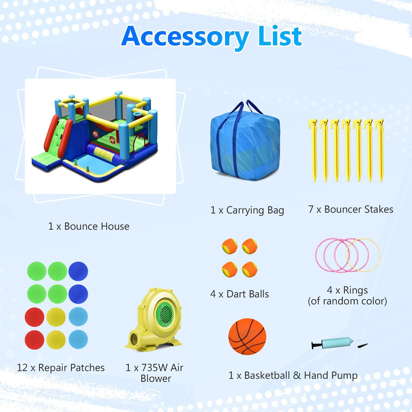 Inflatable Bounce House with 735W Blower Kids Crystal