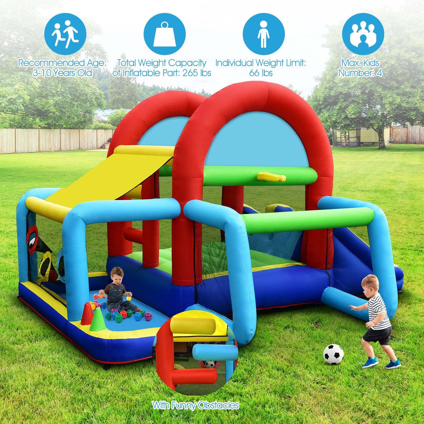 Inflatable Jumping Castle Bounce House with Dual Slides and 480W Blower Kids Crystal