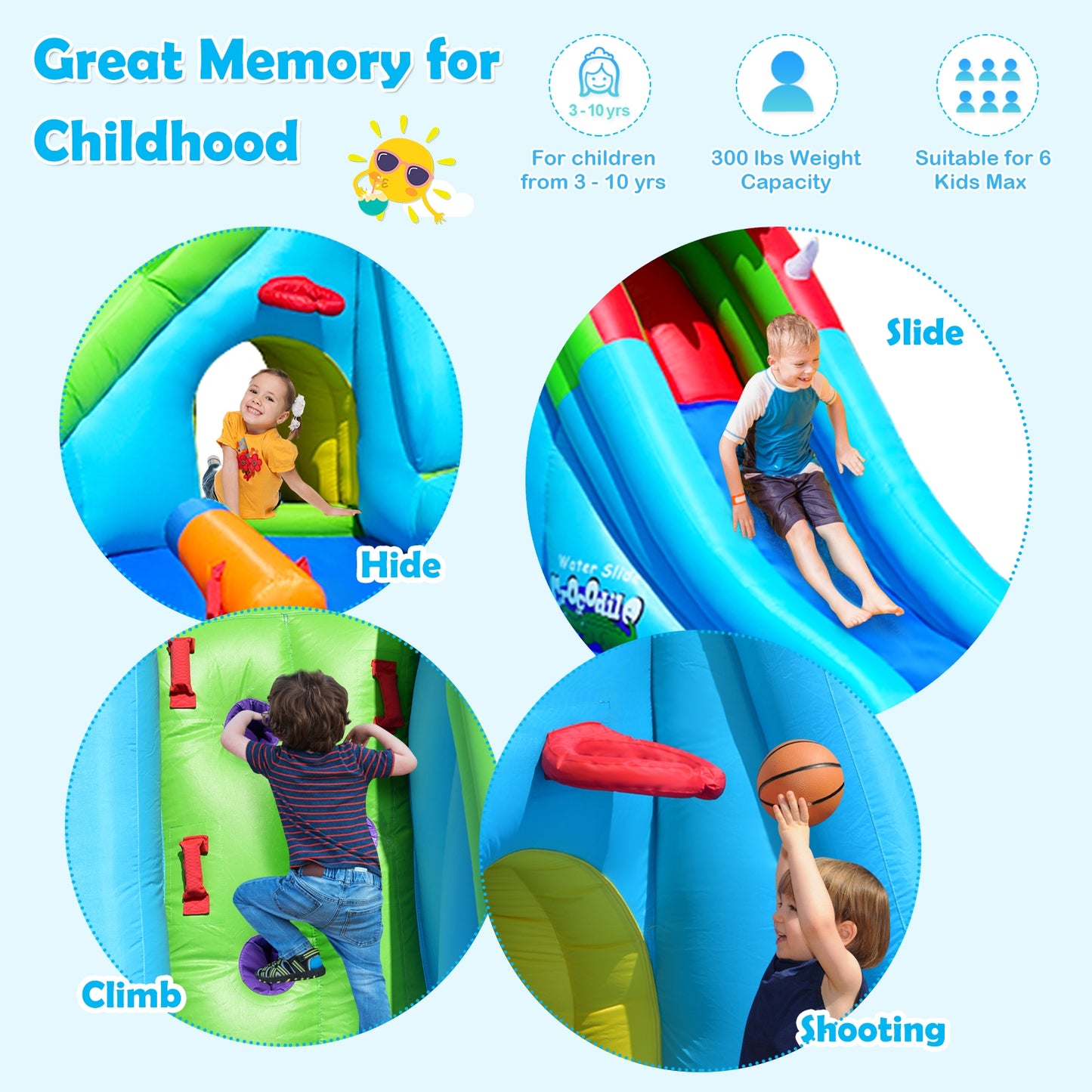 Inflatable Crocodile Water Slide Climbing Wall Bounce House Kids Crystal