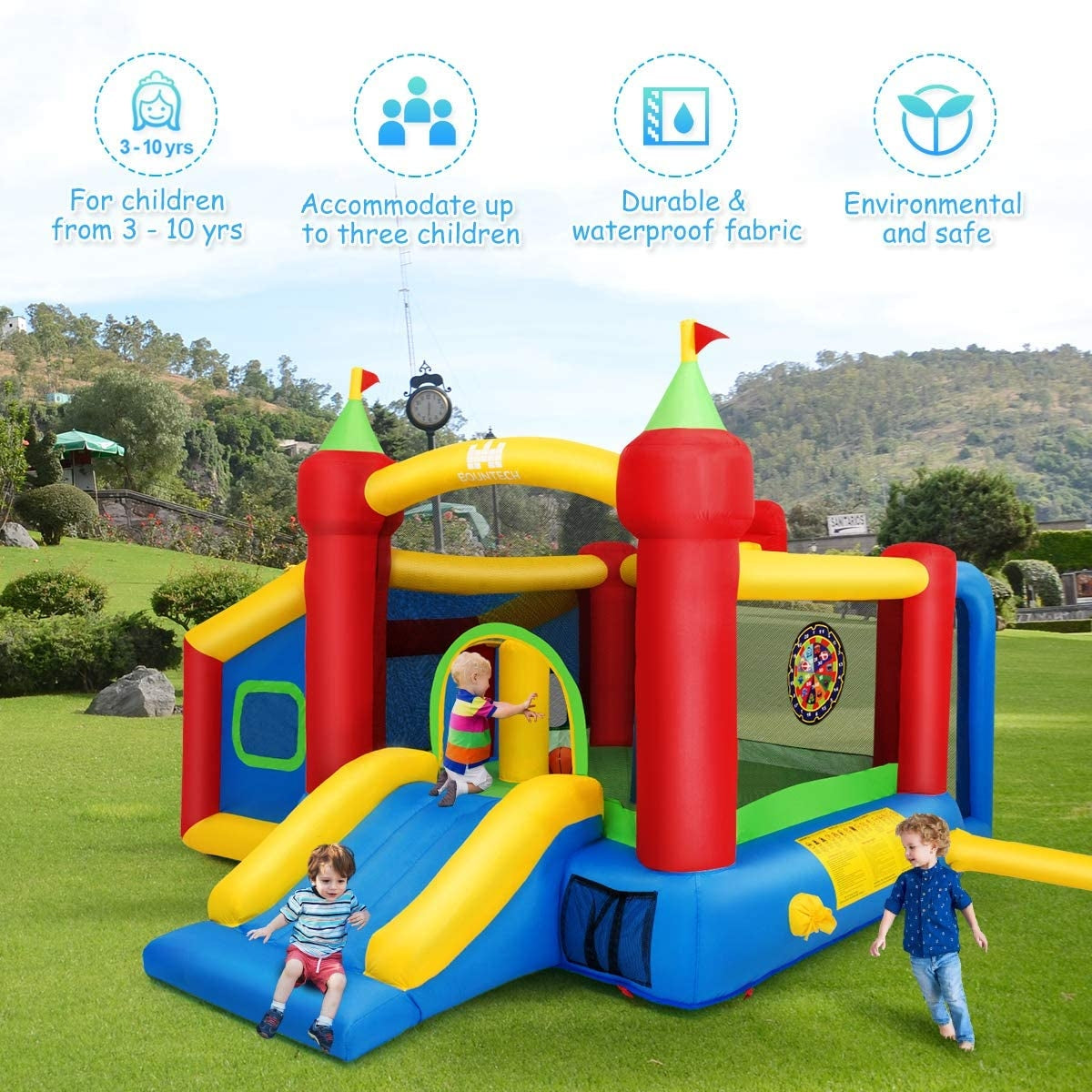 7-in-1 Kids Inflatable Bounce House with Ocean Balls and 480W Blower Kids Crystal