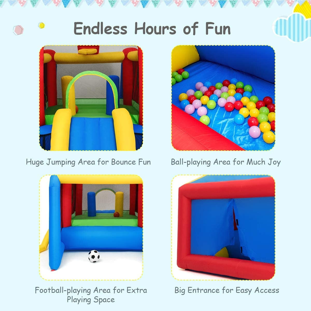 7-in-1 Kids Inflatable Bounce House with Ocean Balls and 480W Blower Kids Crystal