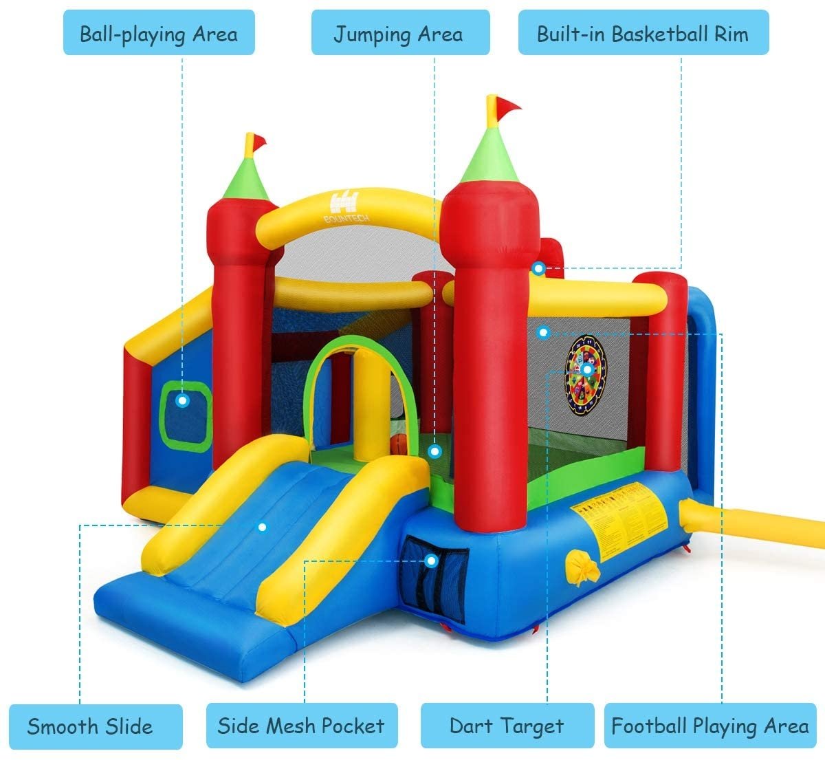 7-in-1 Kids Inflatable Bounce House with Ocean Balls and 480W Blower Kids Crystal