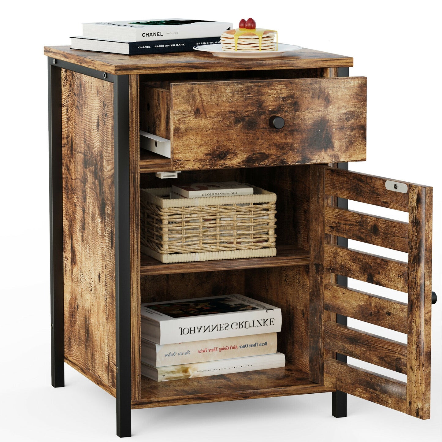 Industrial Nightstand with Drawer and Adjustable Shelf Kids Crystal