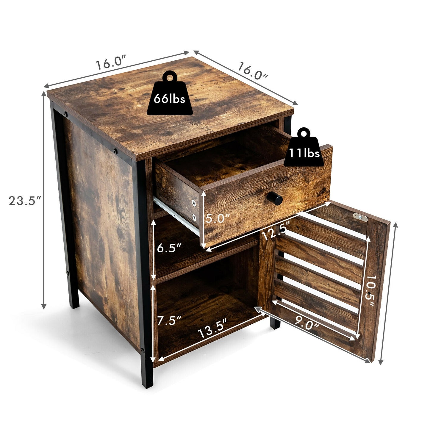 Industrial Nightstand with Drawer and Adjustable Shelf Kids Crystal