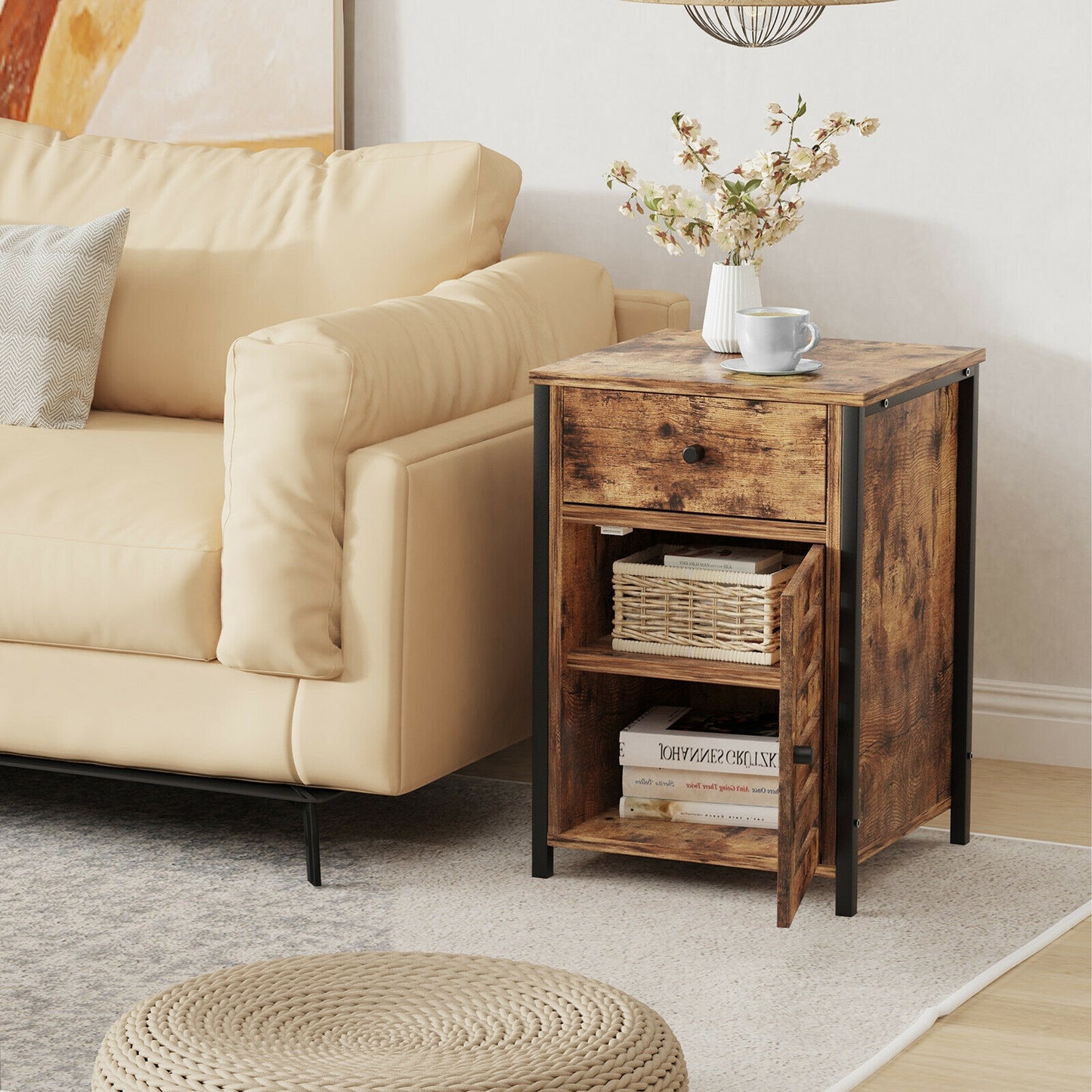 Industrial Nightstand with Drawer and Adjustable Shelf Kids Crystal