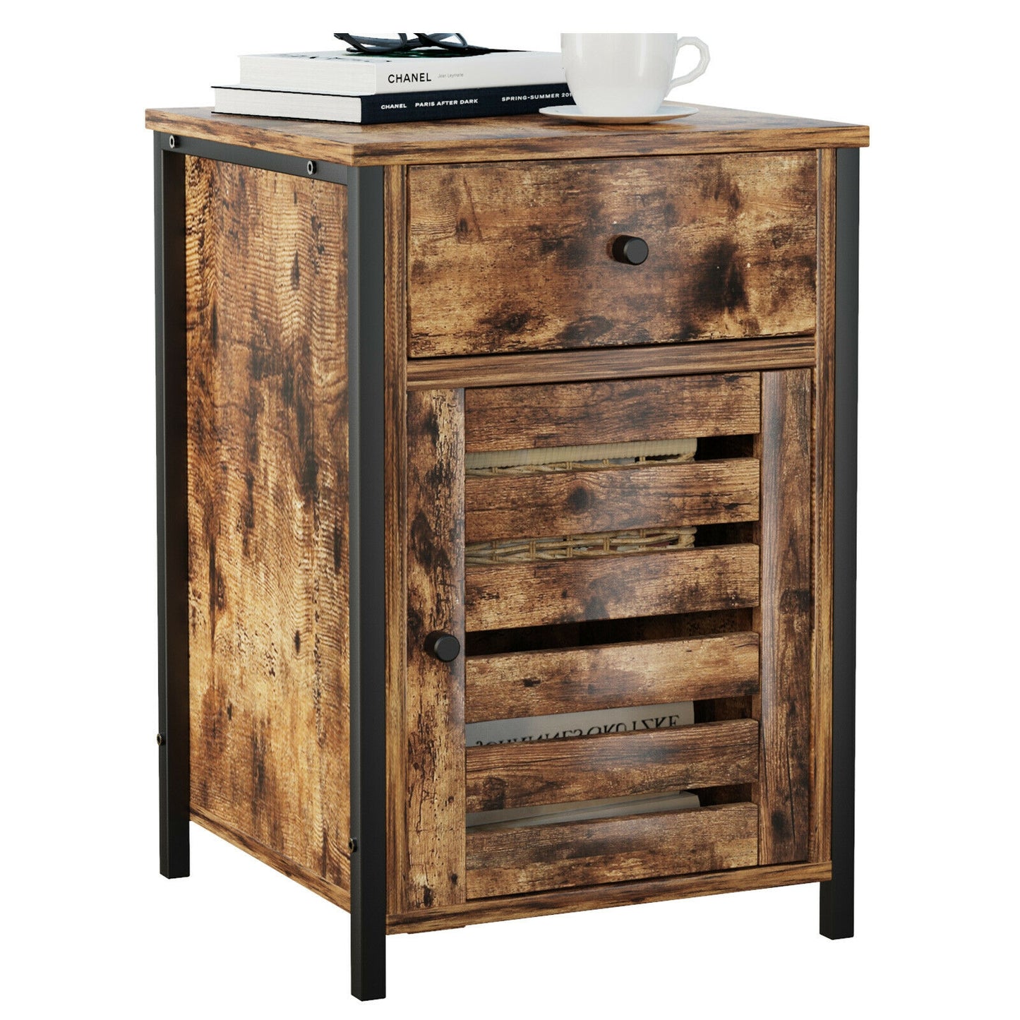 Industrial Nightstand with Drawer and Adjustable Shelf Kids Crystal