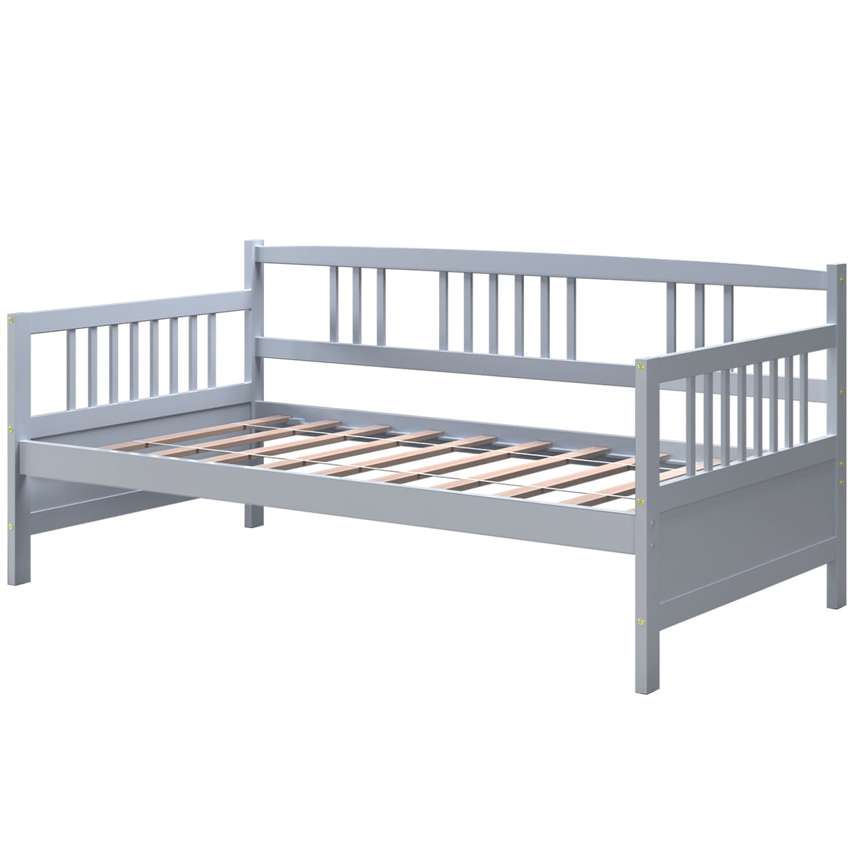 Twin Size Wooden Slats Daybed Bed with Rails-Gray Kids Crystal