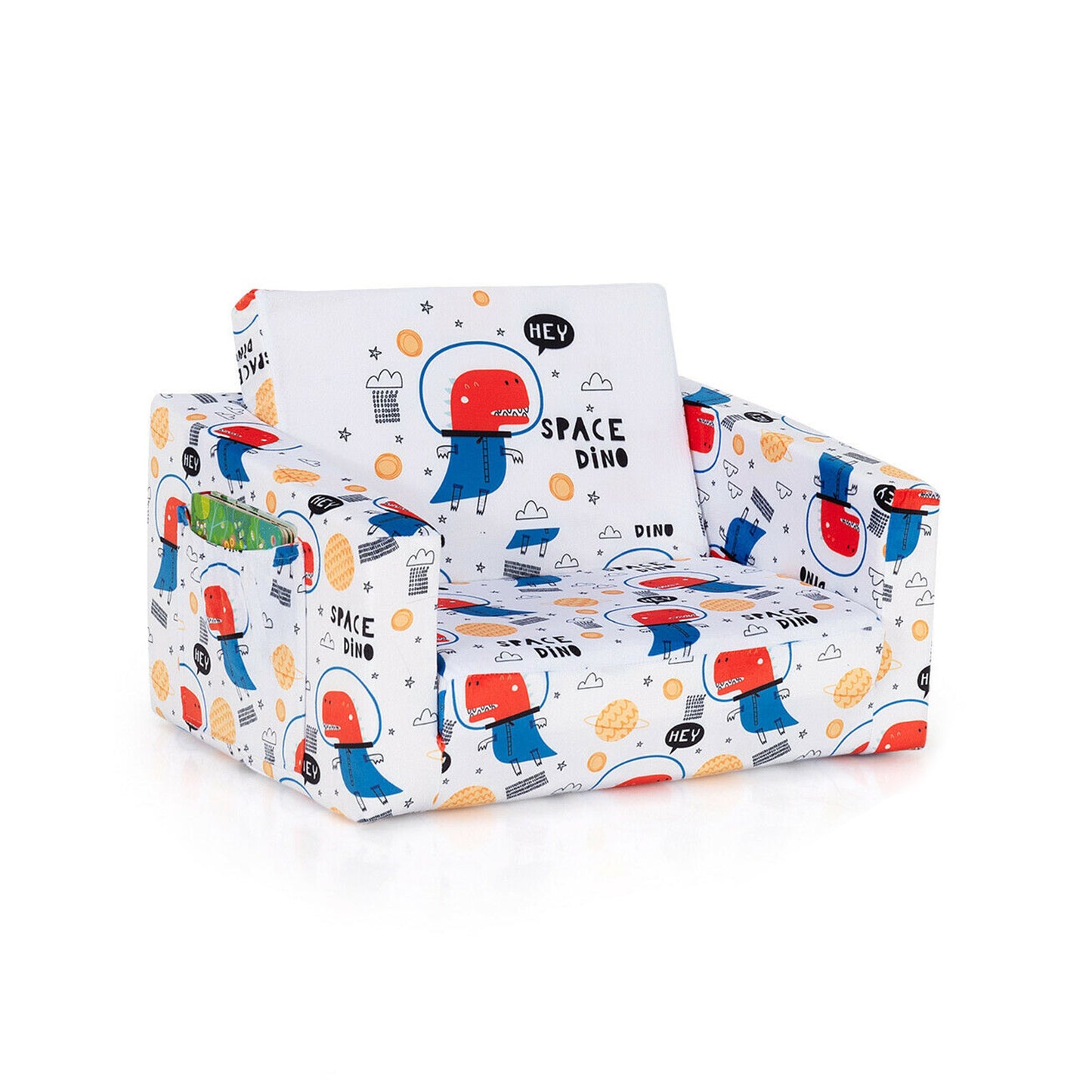 2-in-1 Convertible Kids Sofa with Velvet Fabric-White Kids Crystal