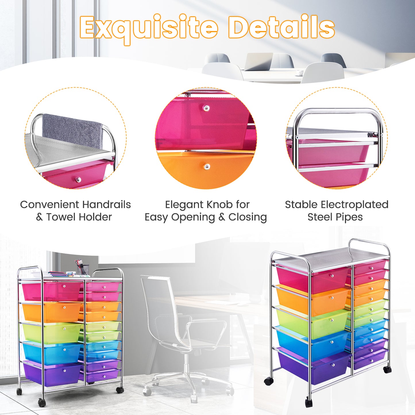 15 Drawers Rolling Storage Cart Organizer-Transparent Multicolor Kids Crystal
