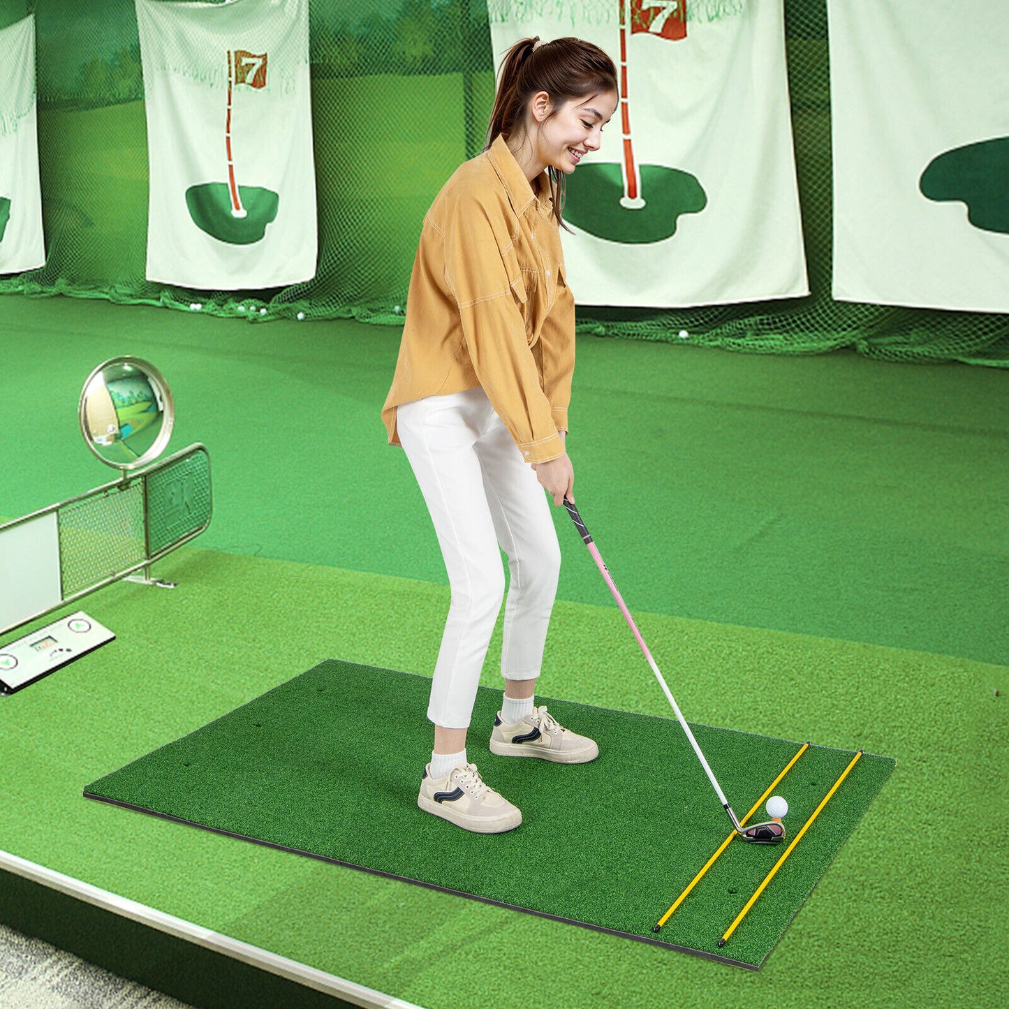 5 x 3 ft Artificial Turf Grass Practice Mat for Indoors and Outdoors-27mm Kids Crystal
