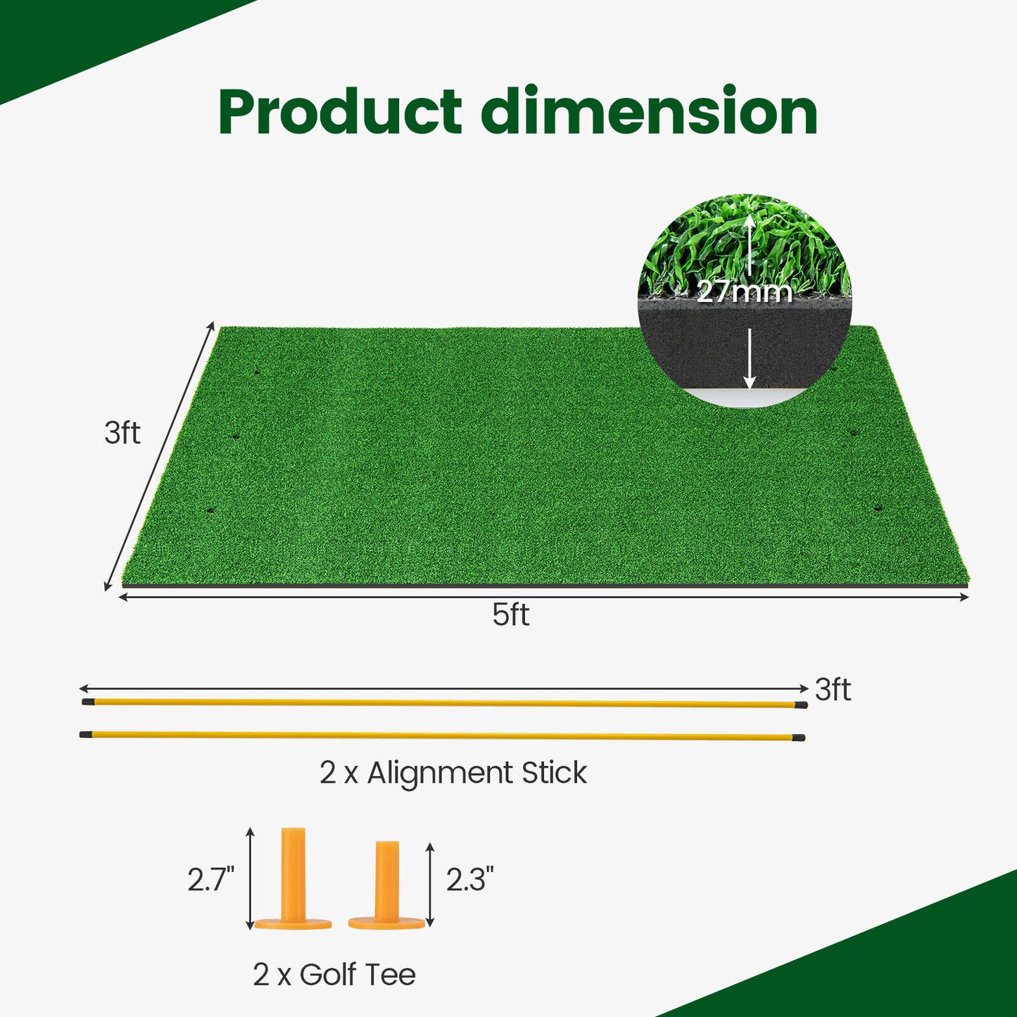 5 x 3 ft Artificial Turf Grass Practice Mat for Indoors and Outdoors-27mm Kids Crystal
