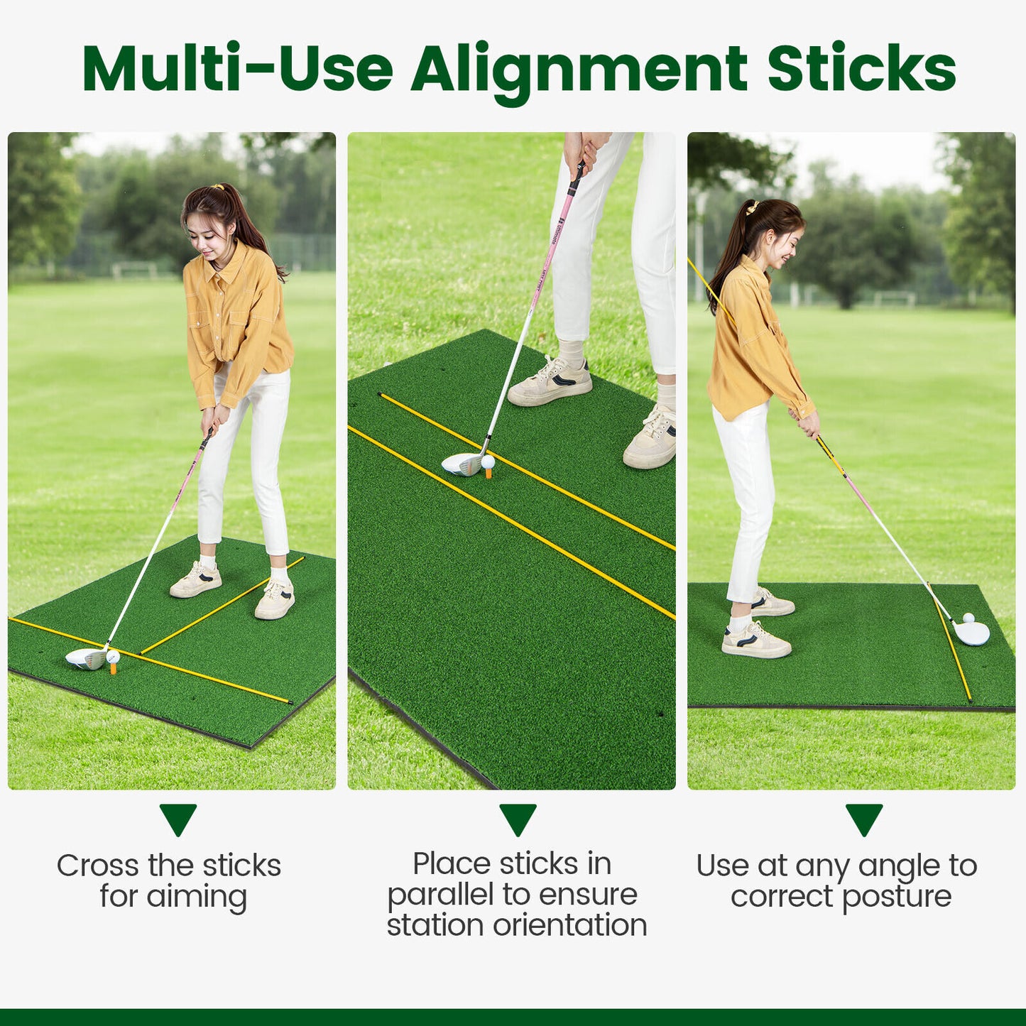 Artificial Turf Mat for Indoor and Outdoor Golf Practice Includes 2 Rubber Tees and 2 Alignment Sticks-27mm Kids Crystal