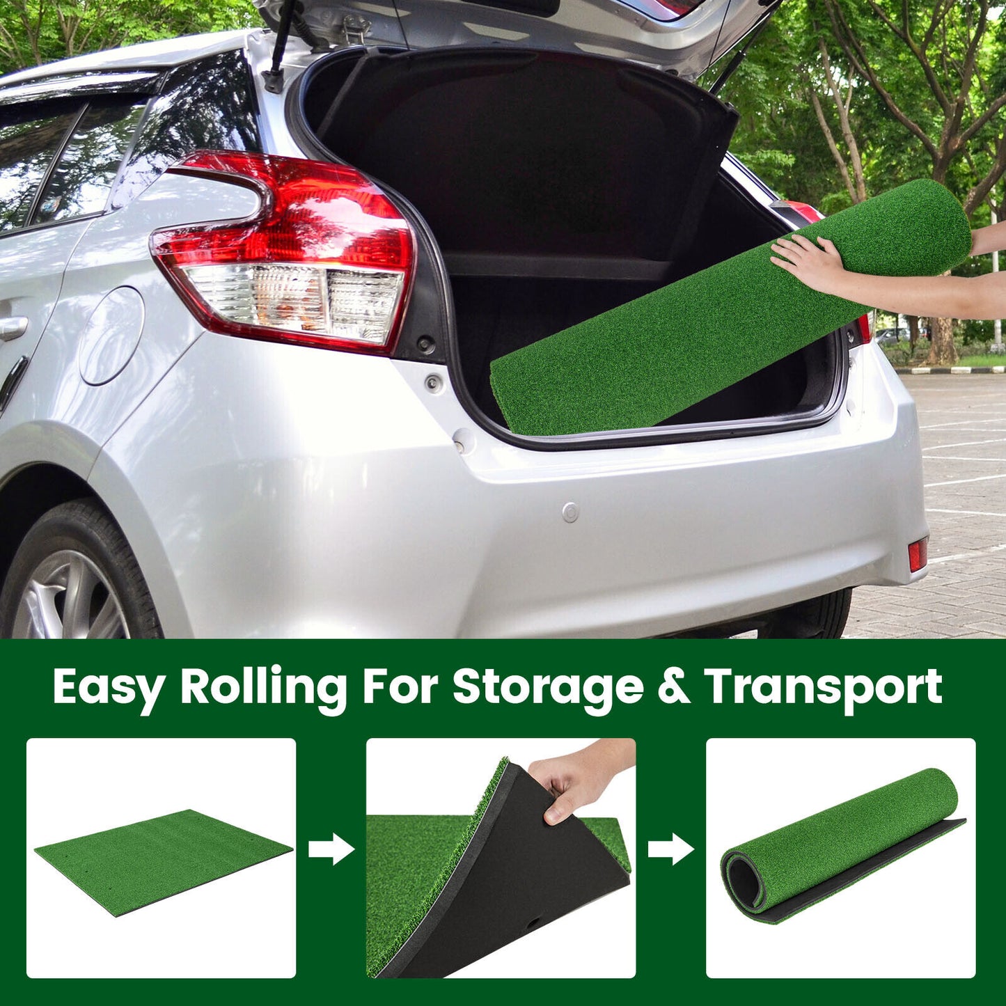 Artificial Turf Mat for Indoor and Outdoor Golf Practice Includes 2 Rubber Tees and 2 Alignment Sticks-27mm Kids Crystal