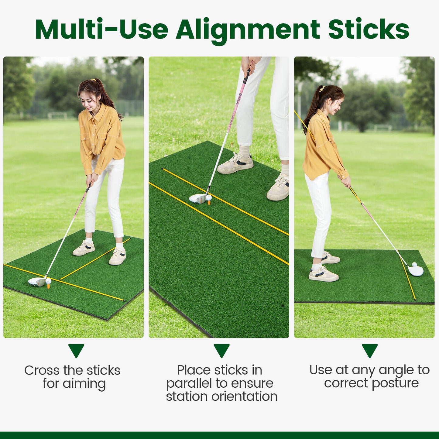 Artificial Turf Mat for Indoor and Outdoor Golf Practice Includes 2 Rubber Tees and 2 Alignment Sticks-32mm Kids Crystal