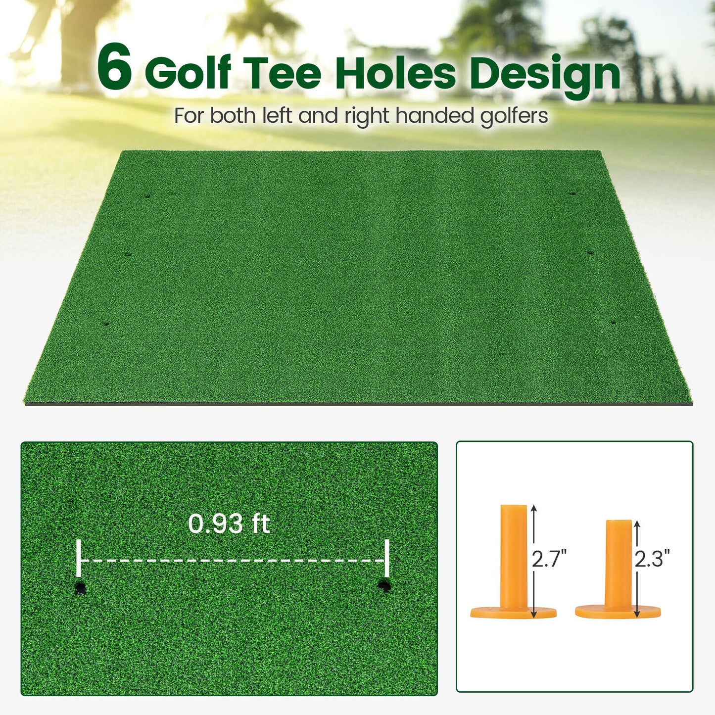 Artificial Turf Mat for Indoor and Outdoor Golf Practice Includes 2 Rubber Tees and 2 Alignment Sticks-32mm Kids Crystal