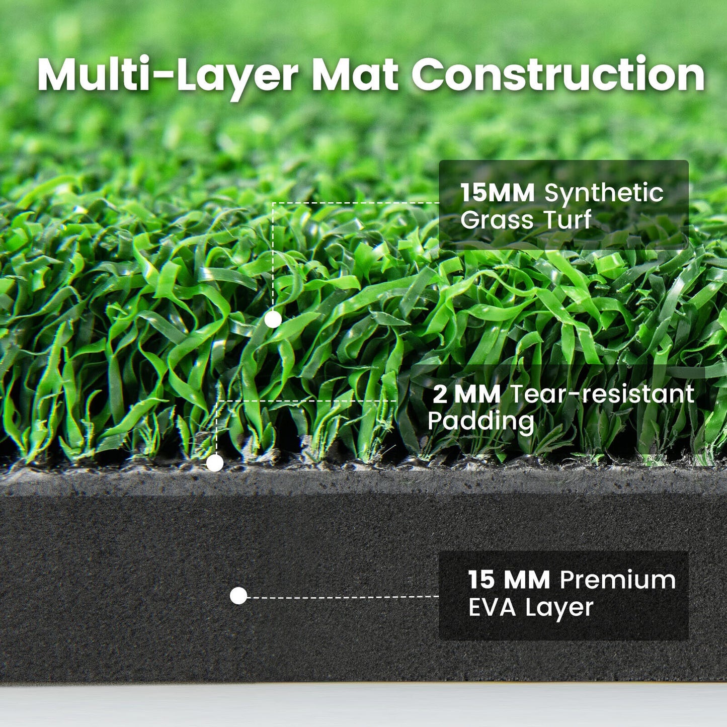 Artificial Turf Mat for Indoor and Outdoor Golf Practice Includes 2 Rubber Tees and 2 Alignment Sticks-32mm Kids Crystal