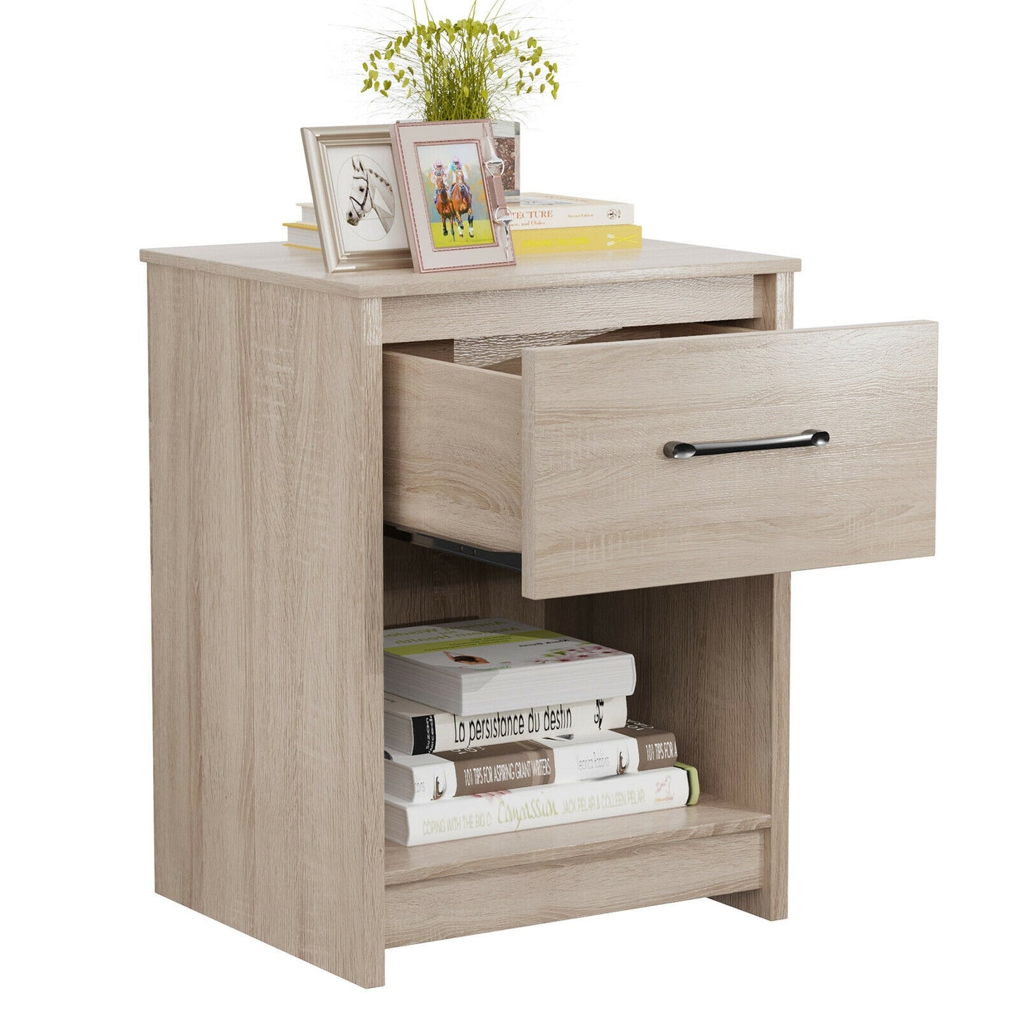Wooden End Side Table Nightstand with Drawer Storage Shelf-Natural Kids Crystal