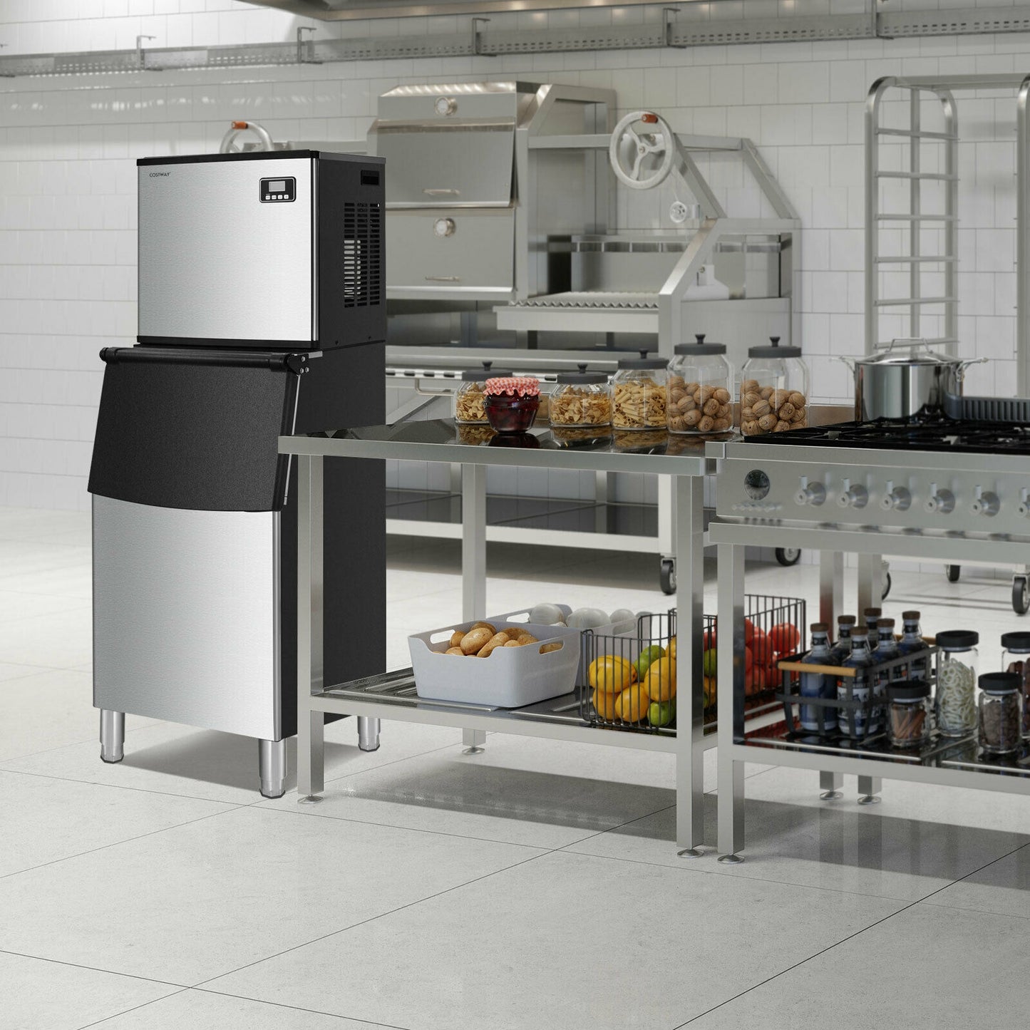 353LBS/24H Split Commercial Ice Maker with 198 LBS Storage Bin Kids Crystal