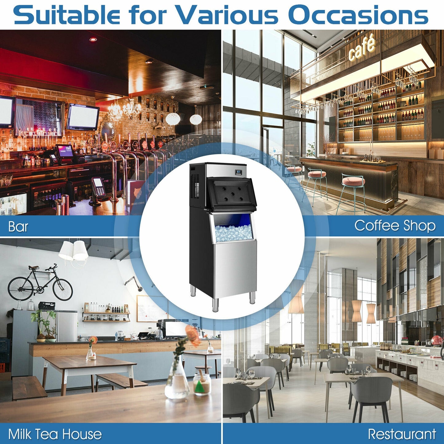353LBS/24H Split Commercial Ice Maker with 198 LBS Storage Bin Kids Crystal