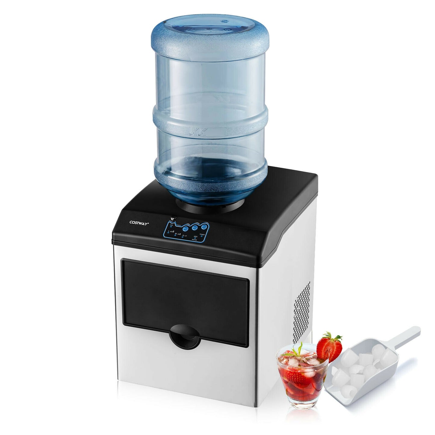 2-in-1 Stainless Steel Countertop Ice Maker with Water Dispenser Kids Crystal