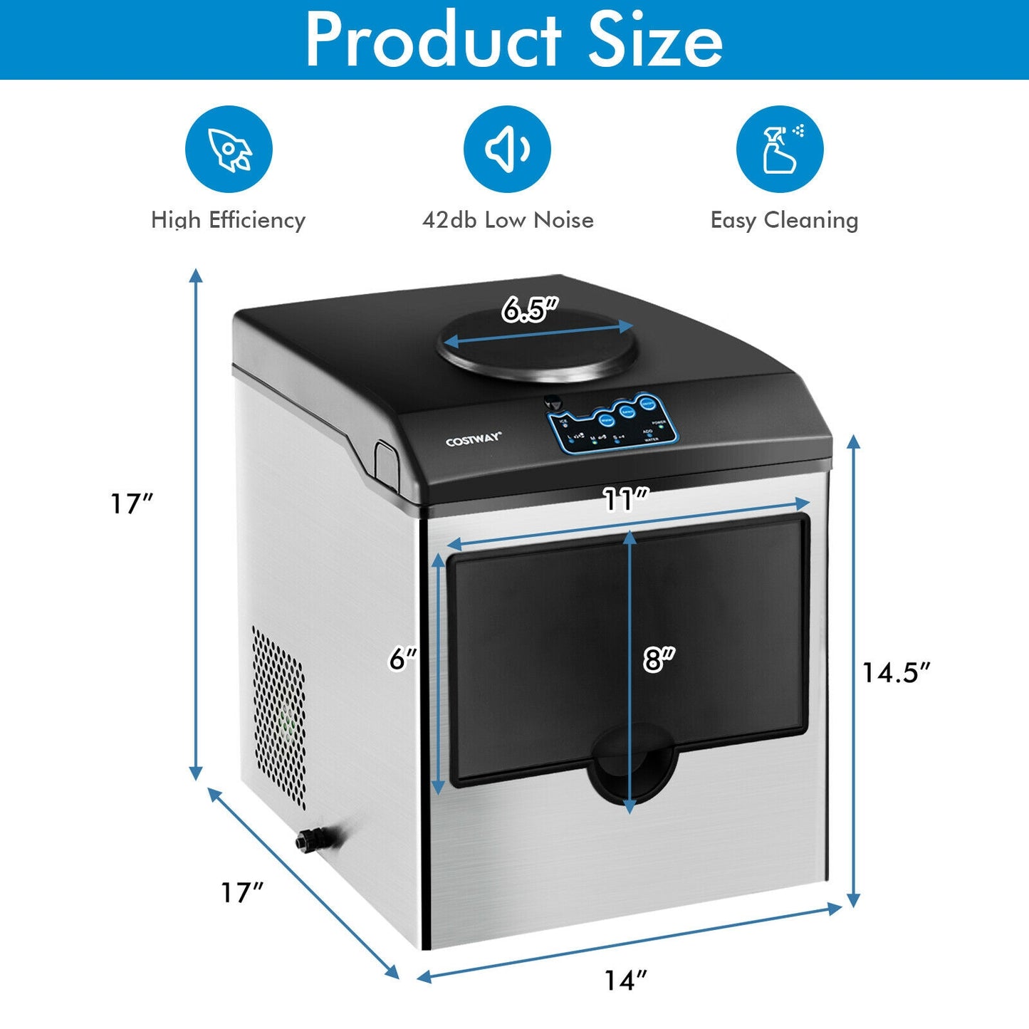 2-in-1 Stainless Steel Countertop Ice Maker with Water Dispenser Kids Crystal