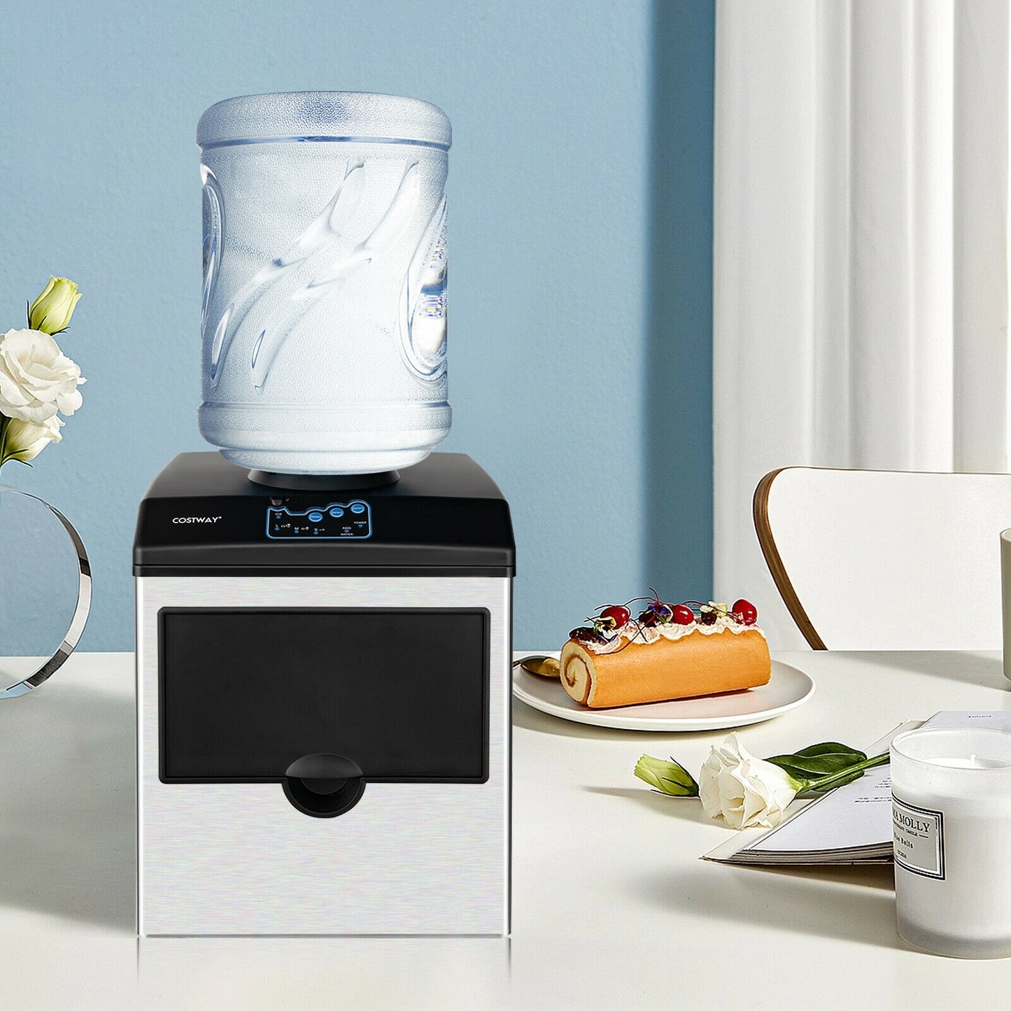 2-in-1 Stainless Steel Countertop Ice Maker with Water Dispenser Kids Crystal