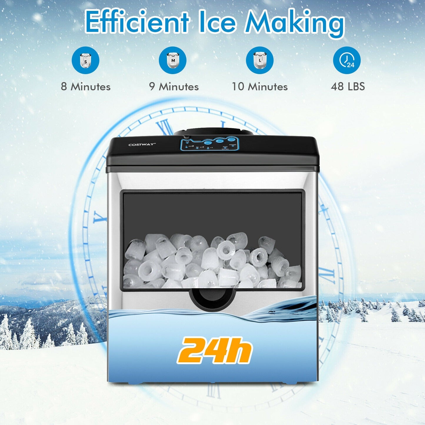 2-in-1 Stainless Steel Countertop Ice Maker with Water Dispenser Kids Crystal