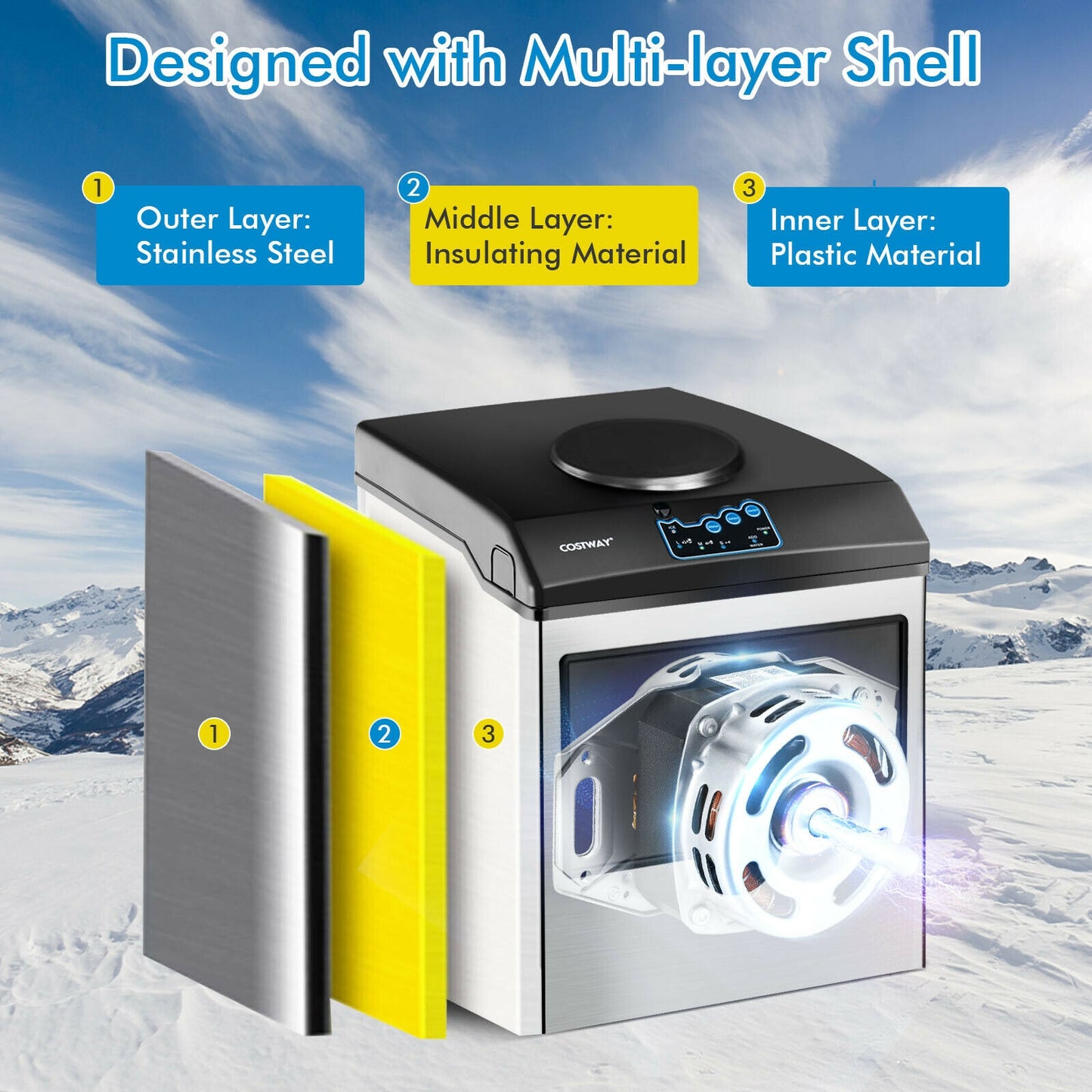 2-in-1 Stainless Steel Countertop Ice Maker with Water Dispenser Kids Crystal
