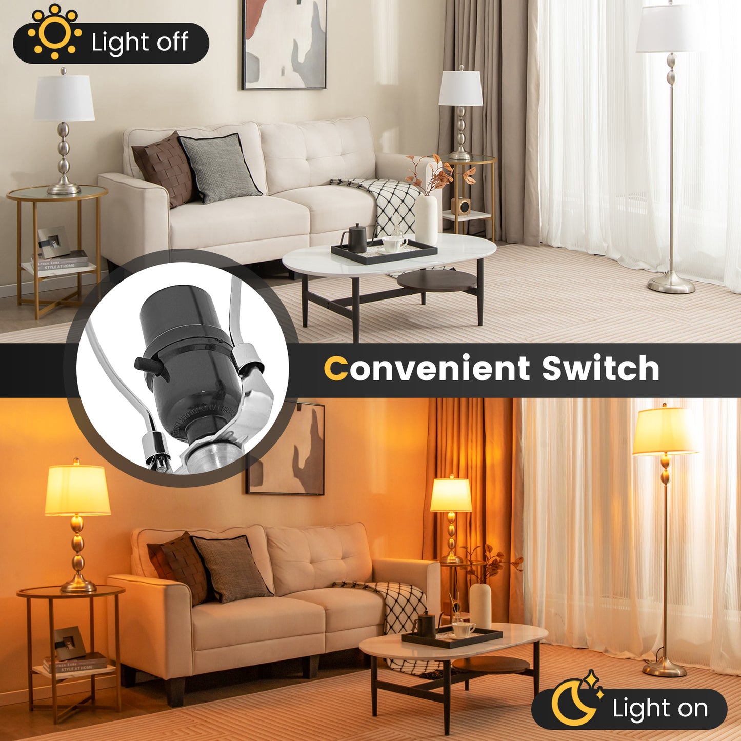 3-Piece Table and Floor Lamp Set Kids Crystal