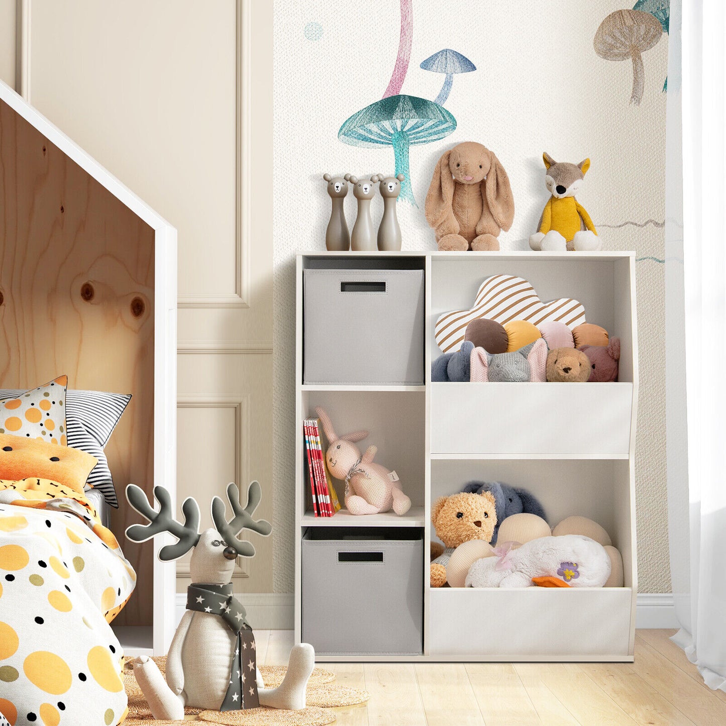 White Kids Toy Storage Cabinet Shelf Organizer Kids Crystal