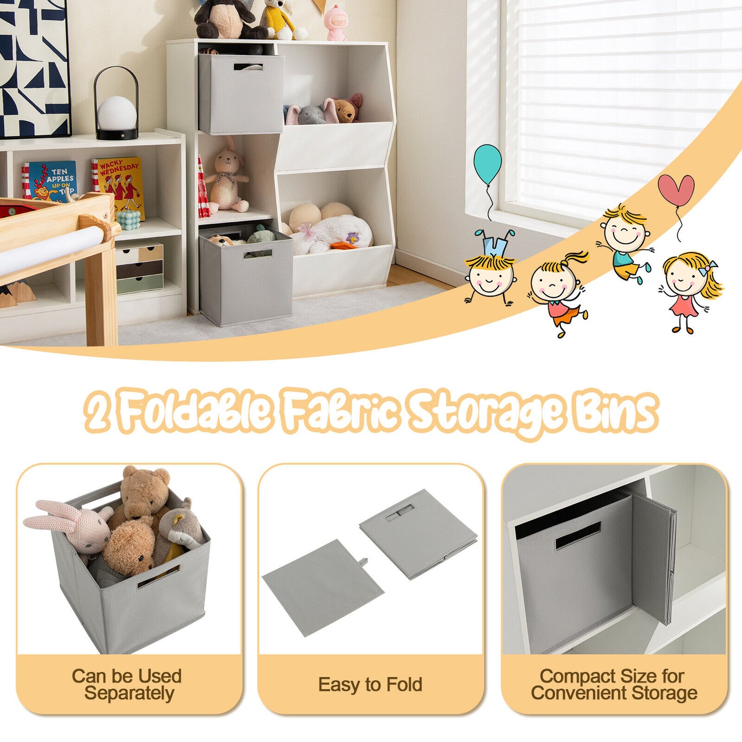 White Kids Toy Storage Cabinet Shelf Organizer Kids Crystal