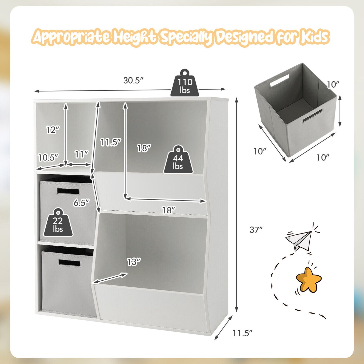 White Kids Toy Storage Cabinet Shelf Organizer Kids Crystal