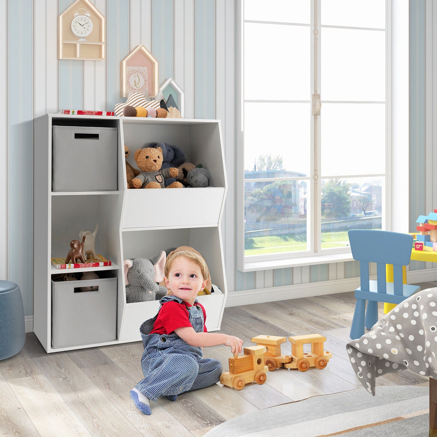White Kids Toy Storage Cabinet Shelf Organizer Kids Crystal