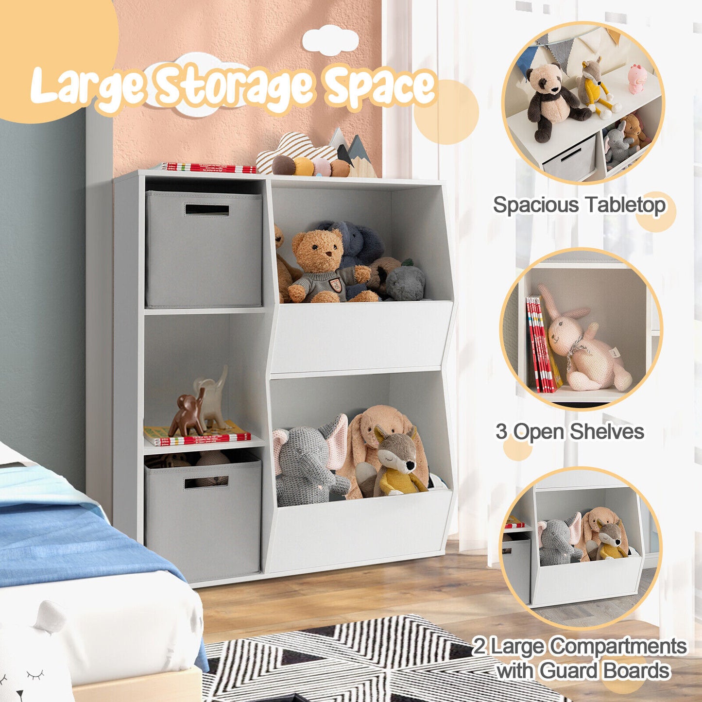 White Kids Toy Storage Cabinet Shelf Organizer Kids Crystal